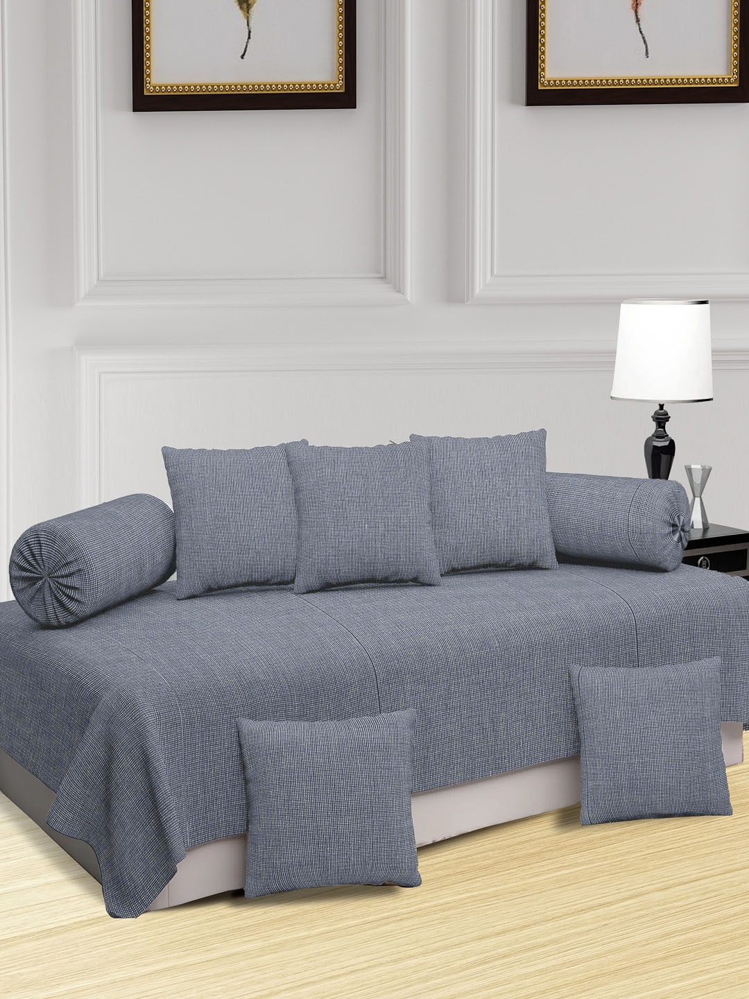 

KLOTTHE Grey 8 Pieces Woven-Design Diwan Set