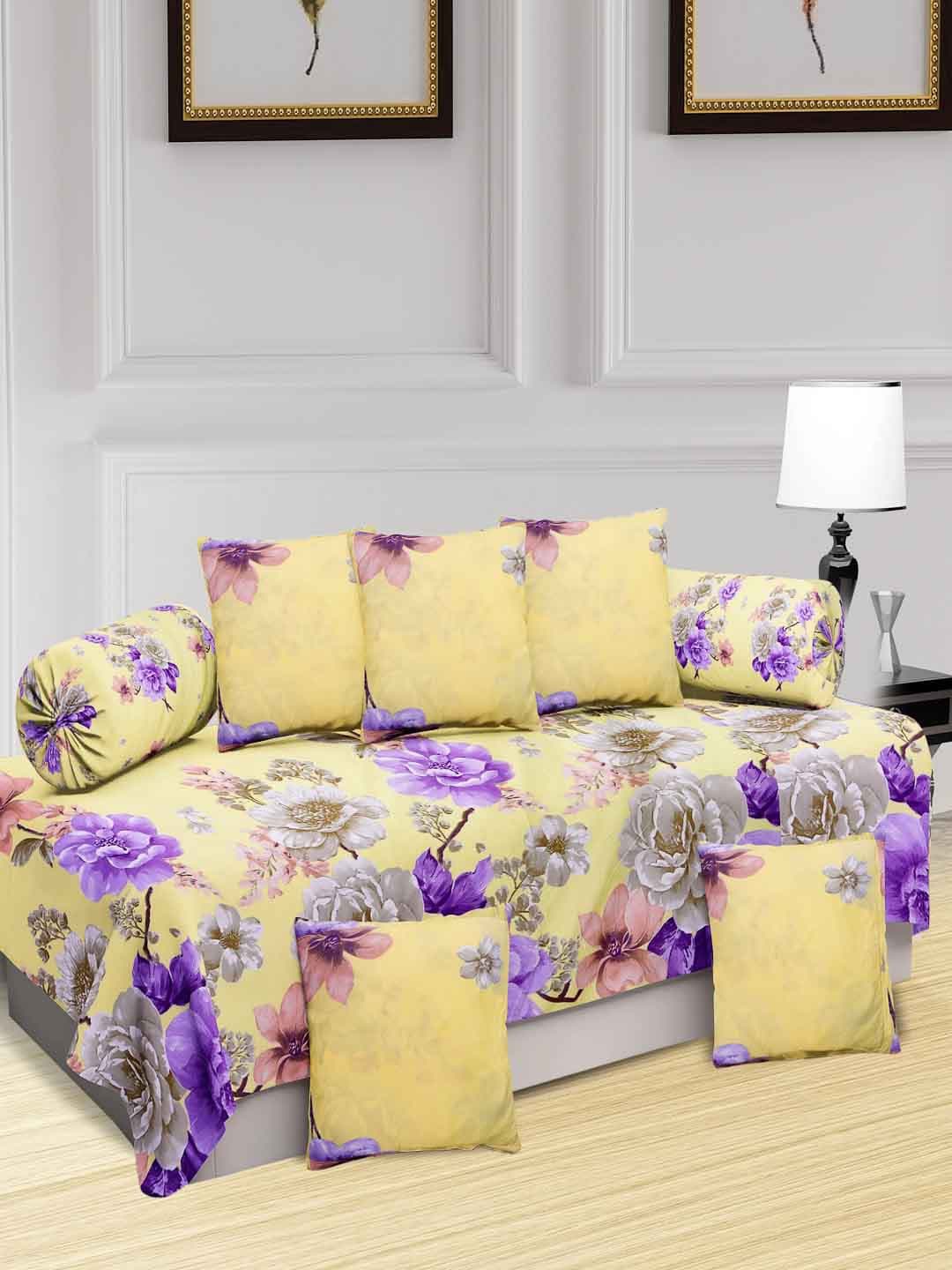 

KLOTTHE Yellow & Blue 8 Pieces Printed Diwan Set, Multi