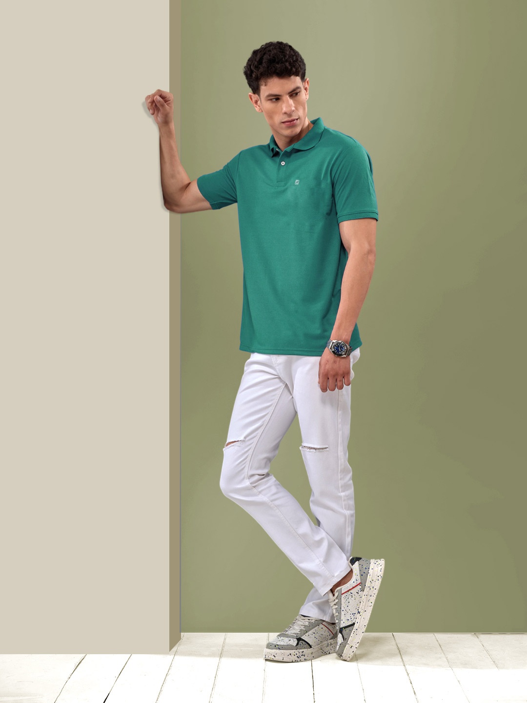 

LUX NITRO Polo Collar Knitted Casual T-shirt, Green