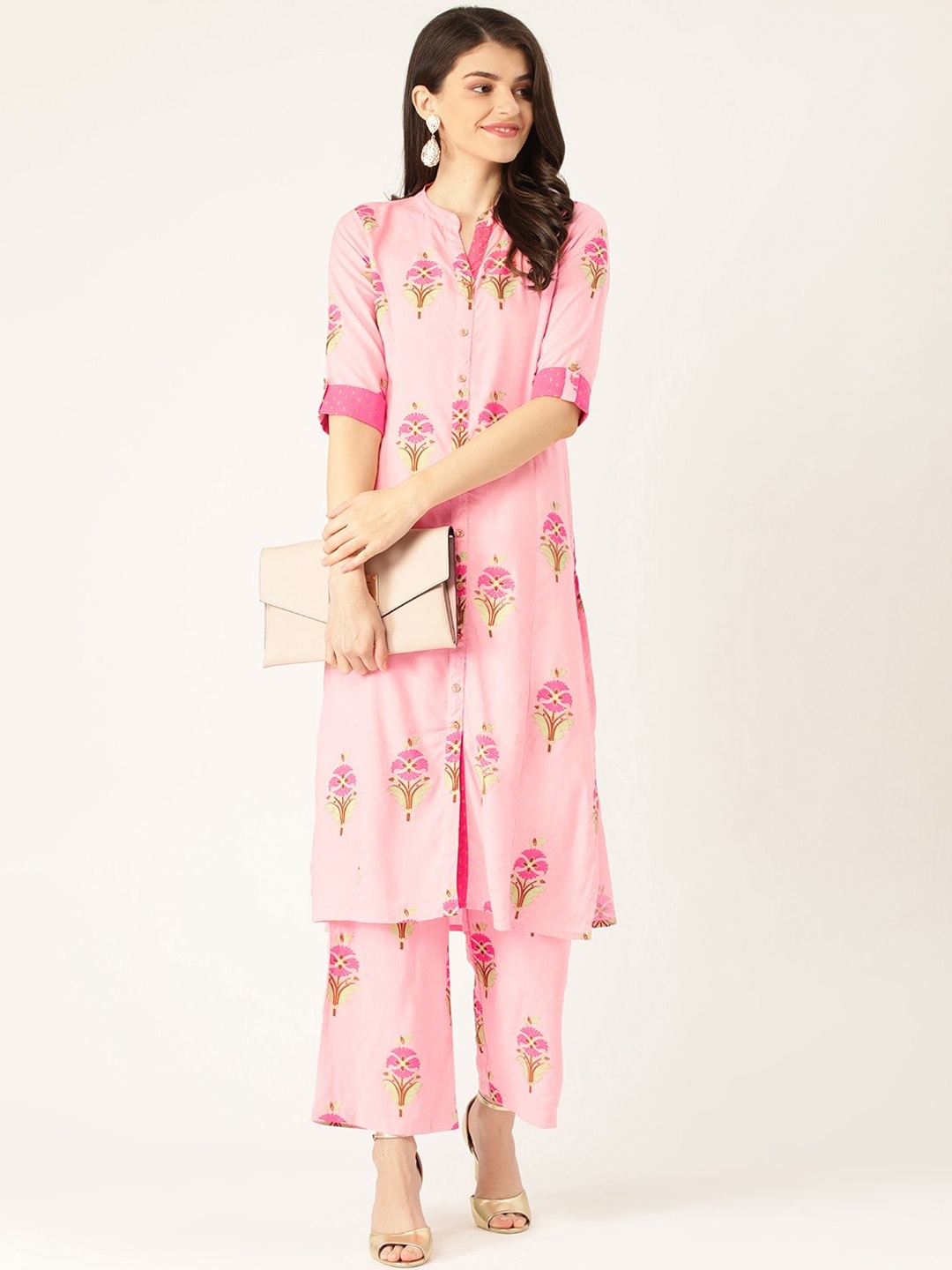 

RANGMAYEE Floral Printed Straight Kurta With Palazzos, Pink