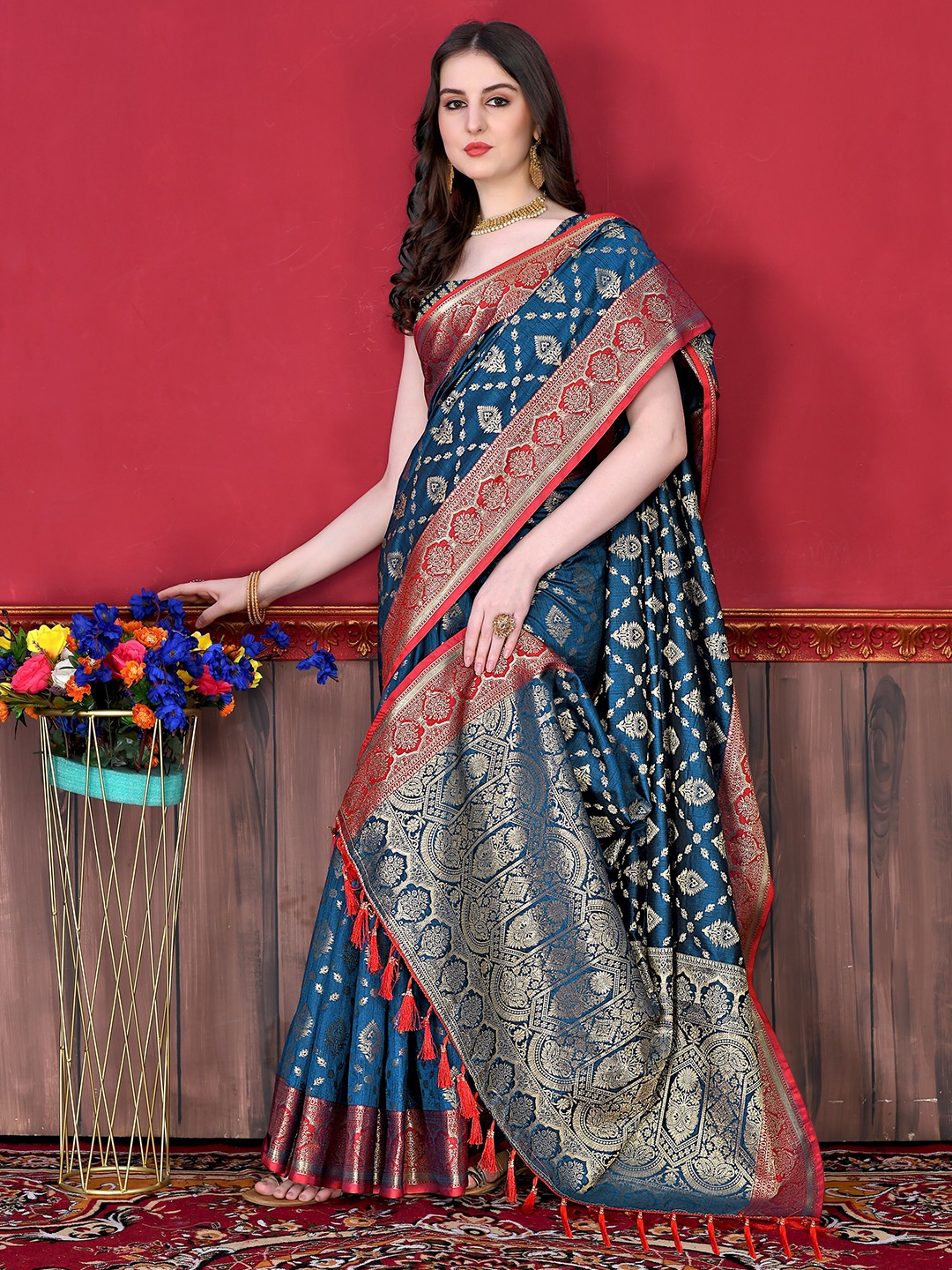 

YAVIRA SILK Ethnic Motif Woven Design Zari Bhagalpuri Saree, Blue