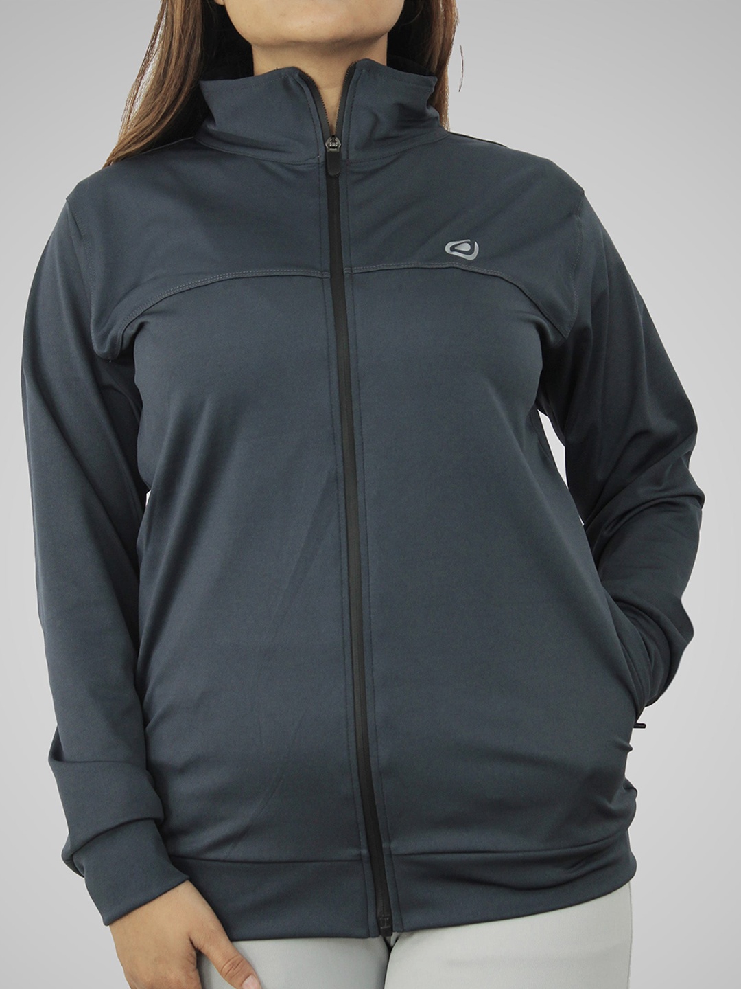 Fasha Mock Collar Long Sleeves Training or Gym Sporty Jacket, Grey