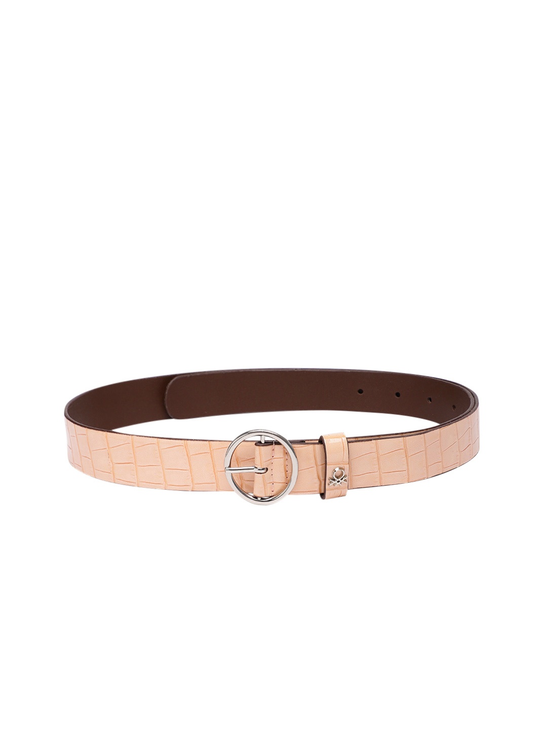 United Colors of Benetton Women Textured Slim Belt, Beige