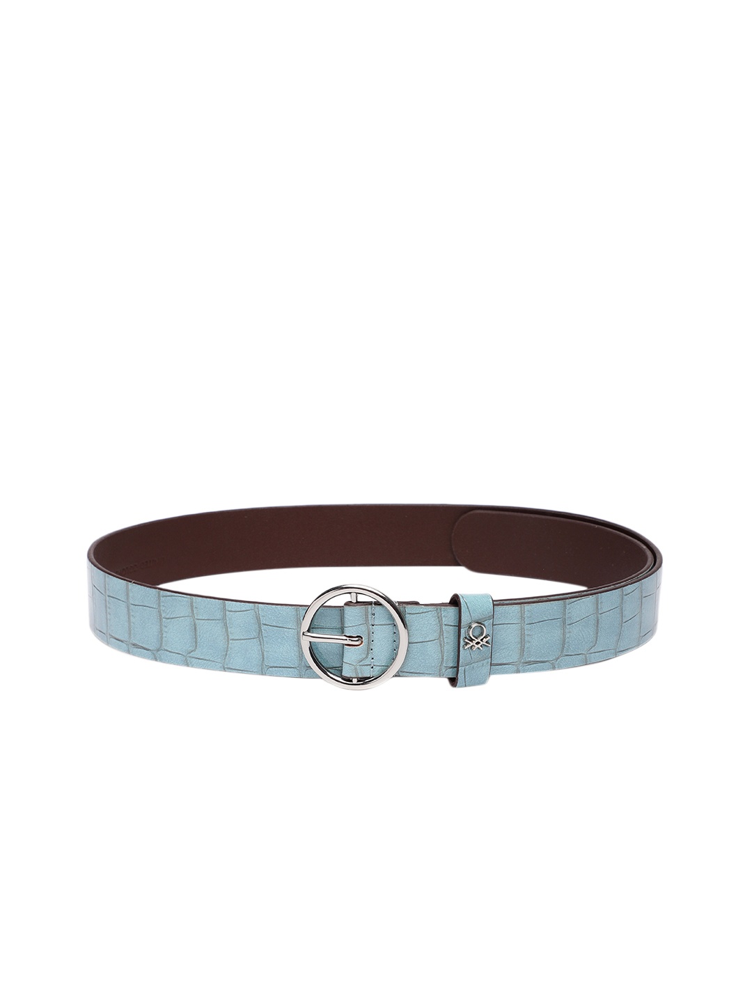 United Colors of Benetton Women Textured Slim Belt, Blue