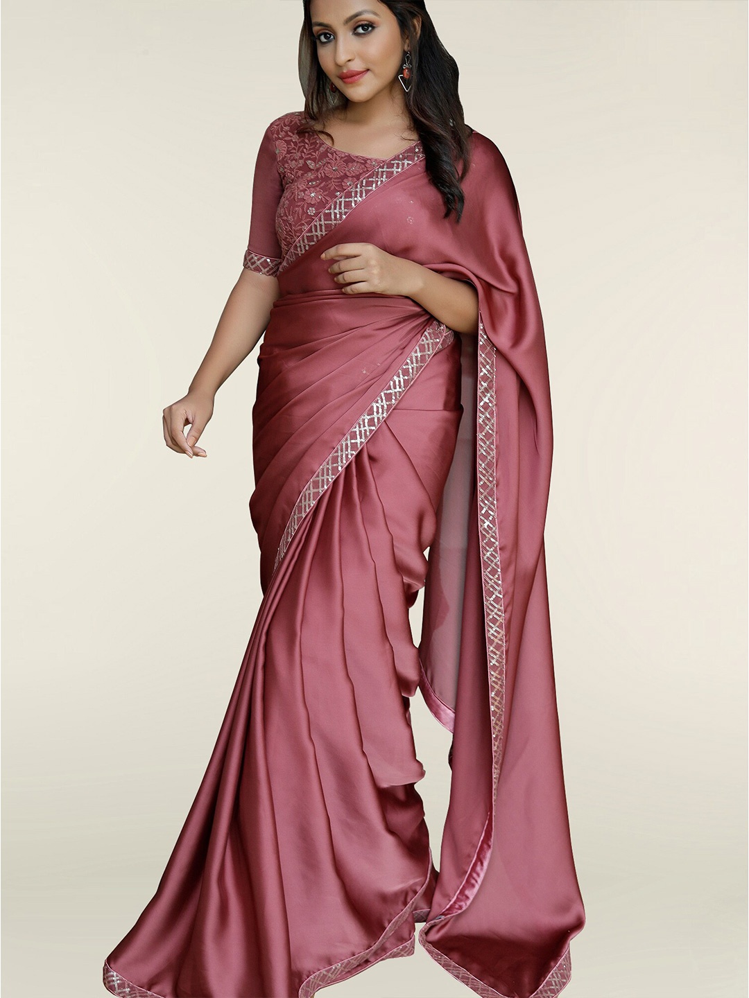 

choiceit Sequinned Silk Cotton Mysore Silk Saree, Pink