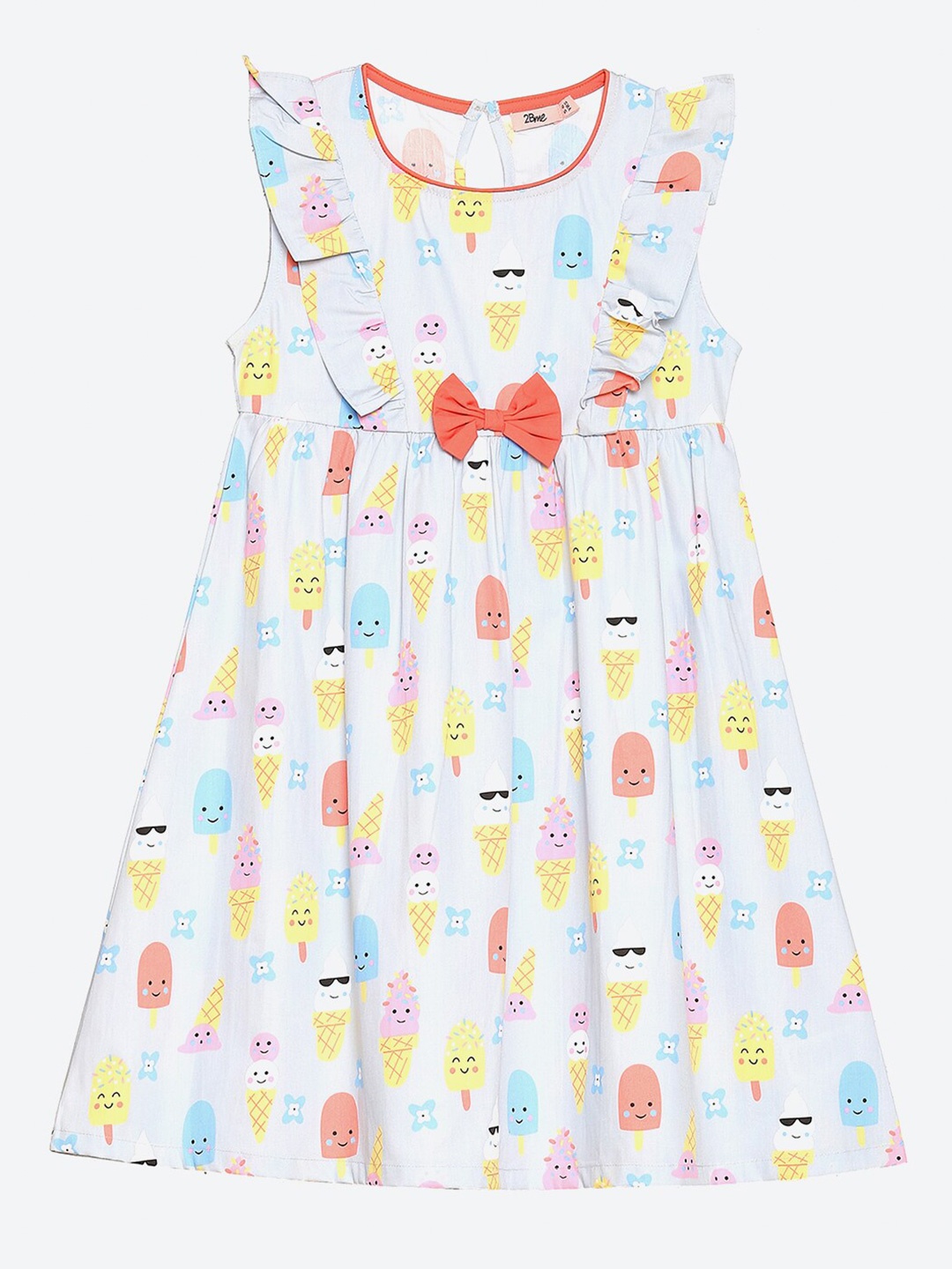 

2Bme Girls Conversational Printed Cotton A-Line Dress, Blue