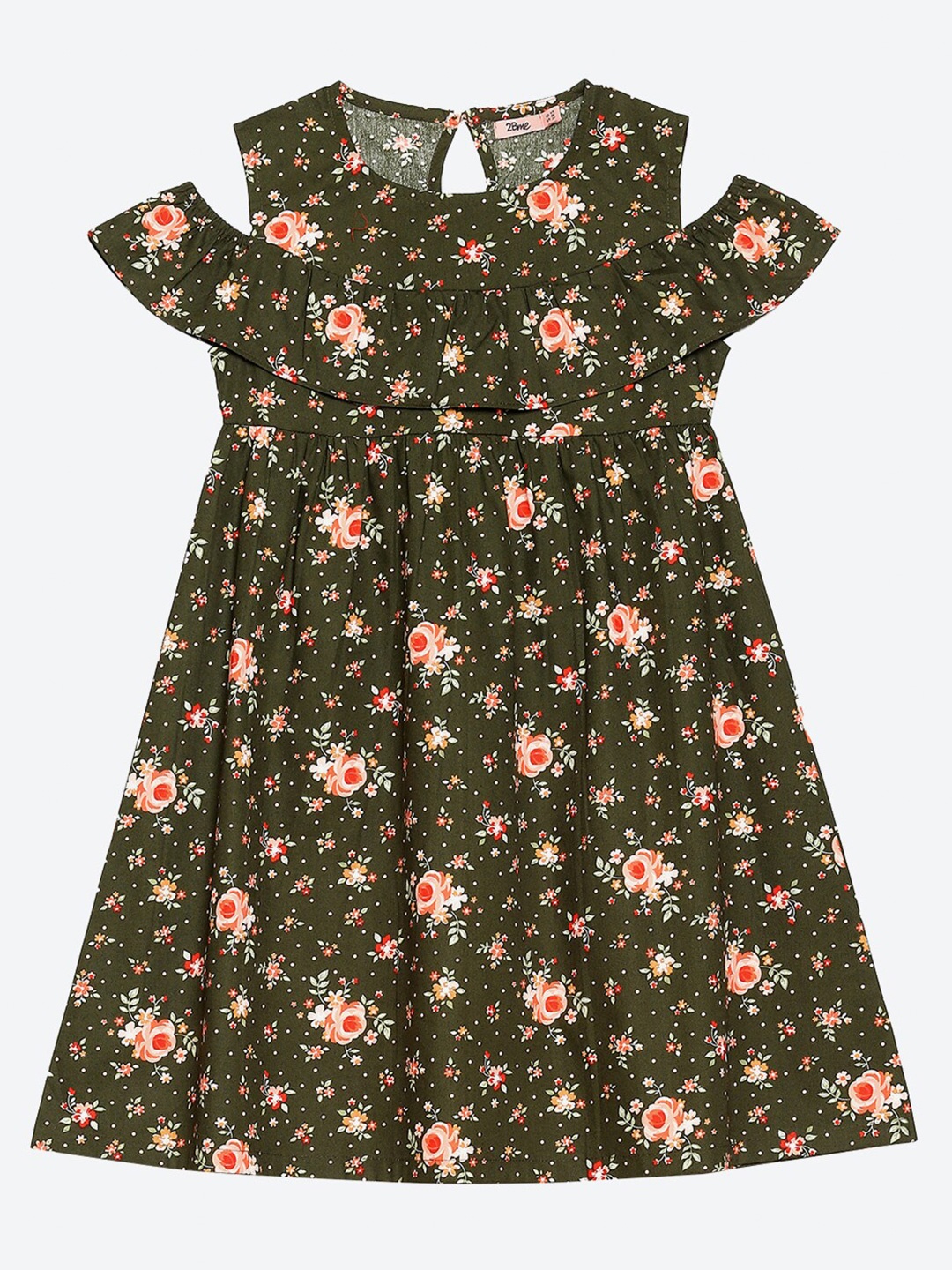 

2Bme Girls Floral Printed Cotton A-Line Dress, Green