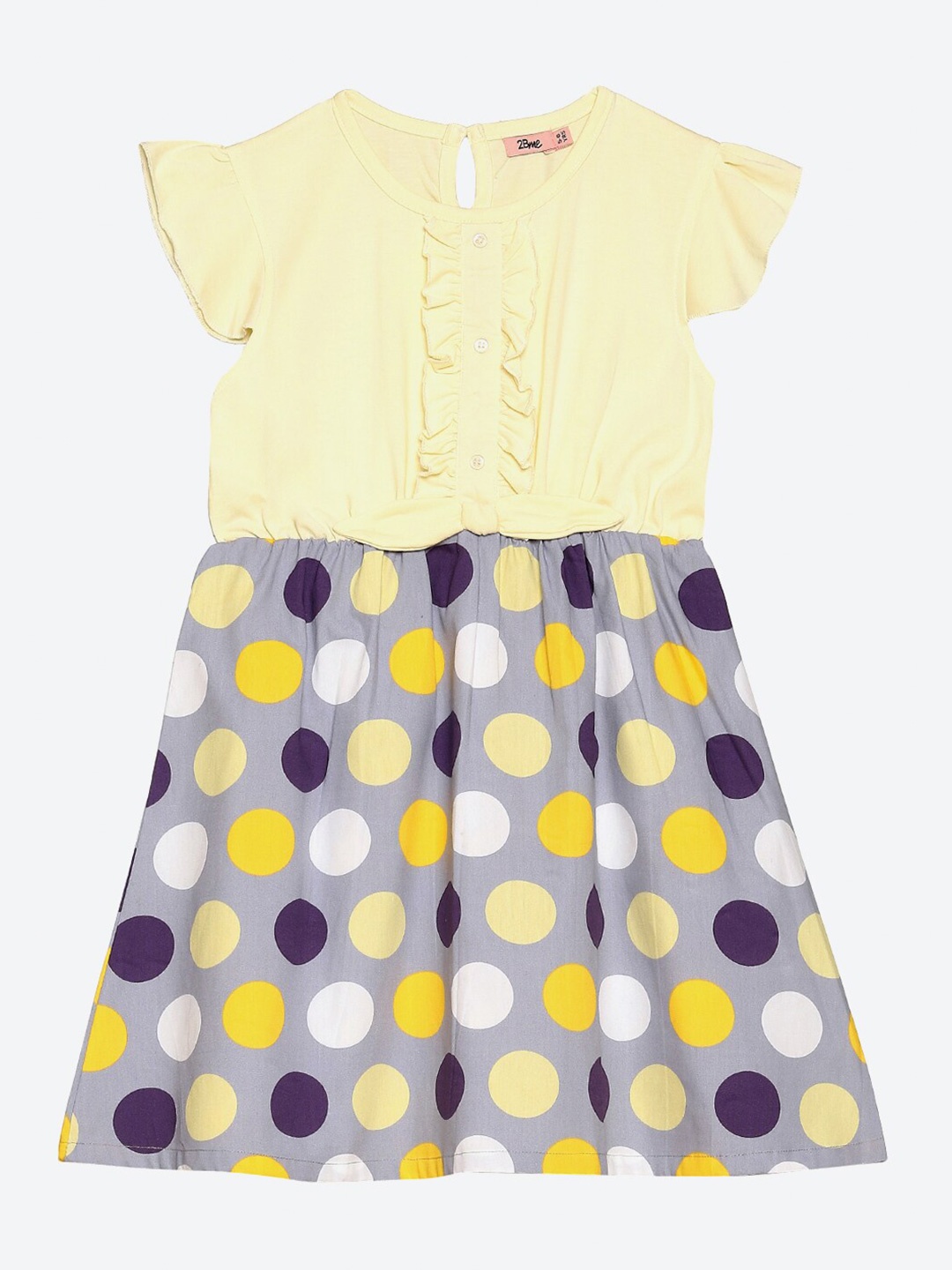 

2Bme Girls Polka Dot Printed Cotton Fit & Flare Dress, Yellow