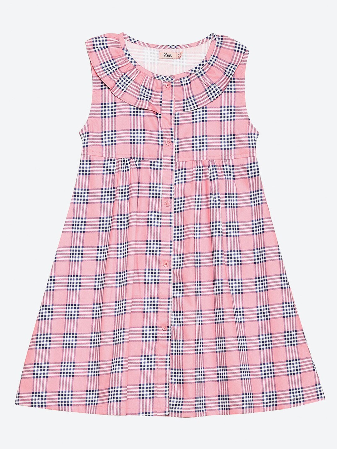 

2Bme Girls Checked Cotton A-Line Dress, Pink