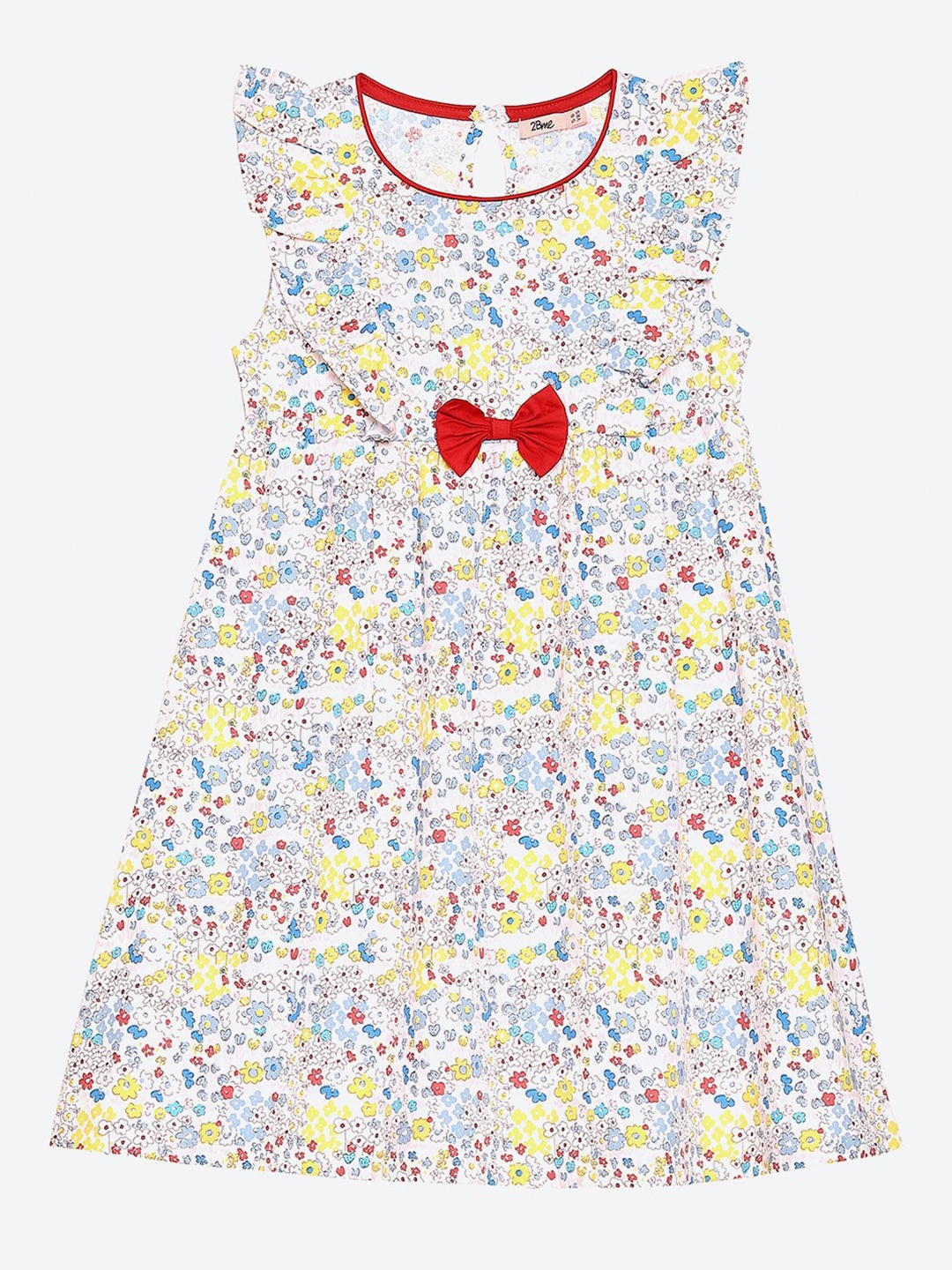 

2Bme Girls Floral Printed Cotton A-Line Dress, Off white