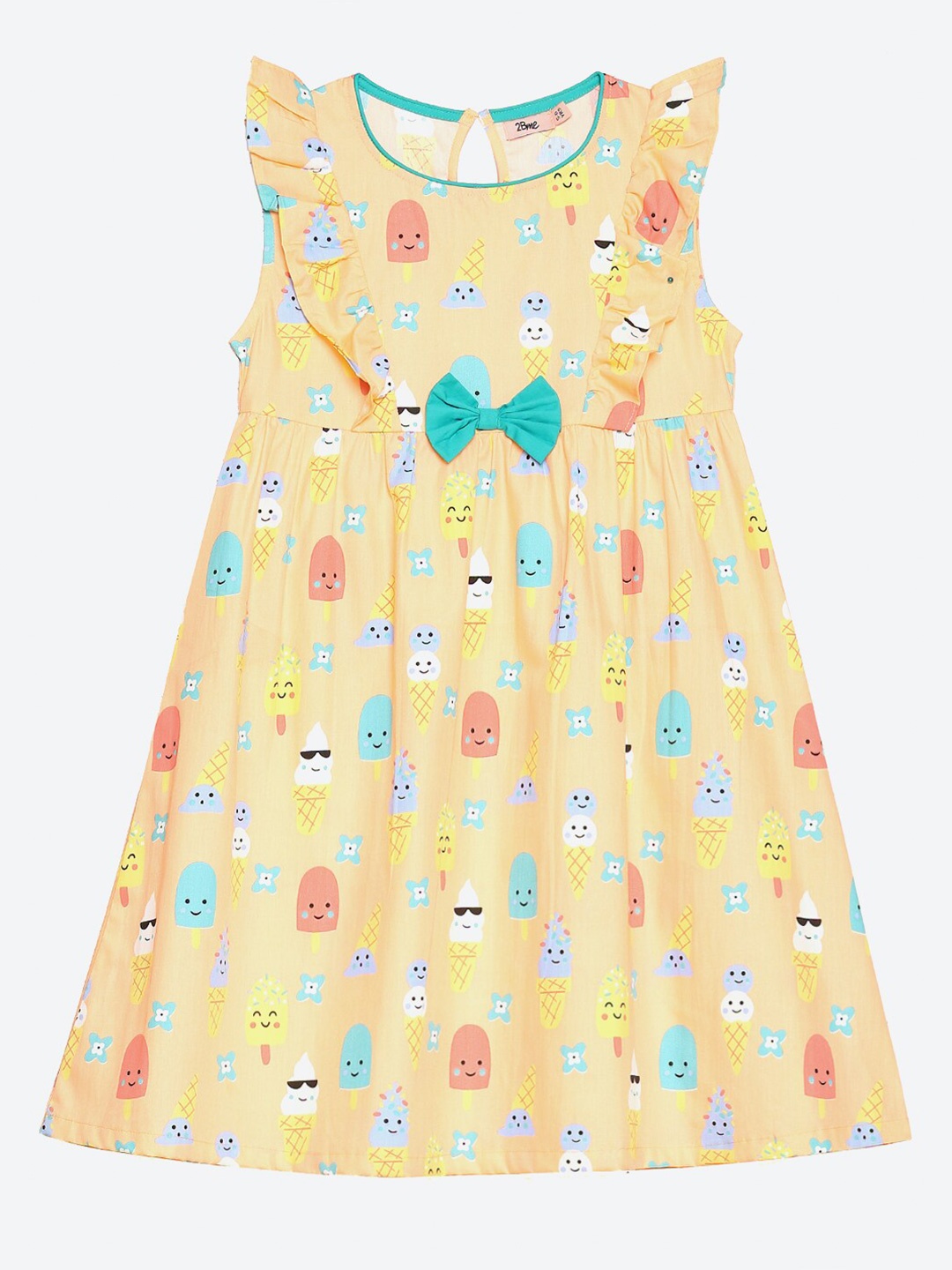 

2Bme Girls Conversational Printed Cotton A-Line Dress, Yellow