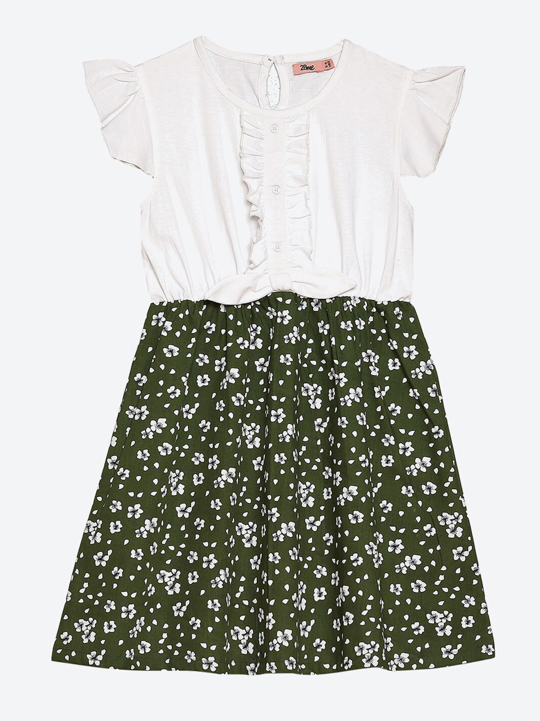 

2Bme Girls Floral Printed Cotton A-Line Dress, Green