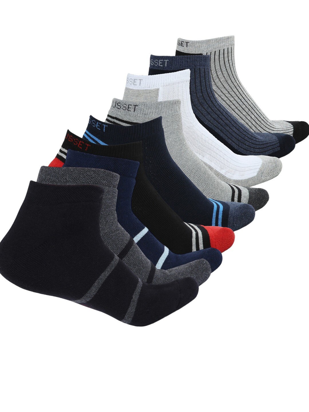 

CRUSSET Men Pack Of 9 Assorted Ankle-length Socks