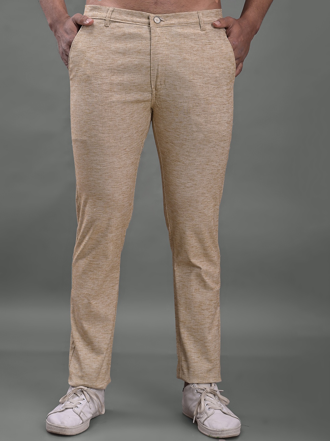 

FUBAR Men Relaxed Slim Fit Mid-Rise Easy Wash Trousers, Beige
