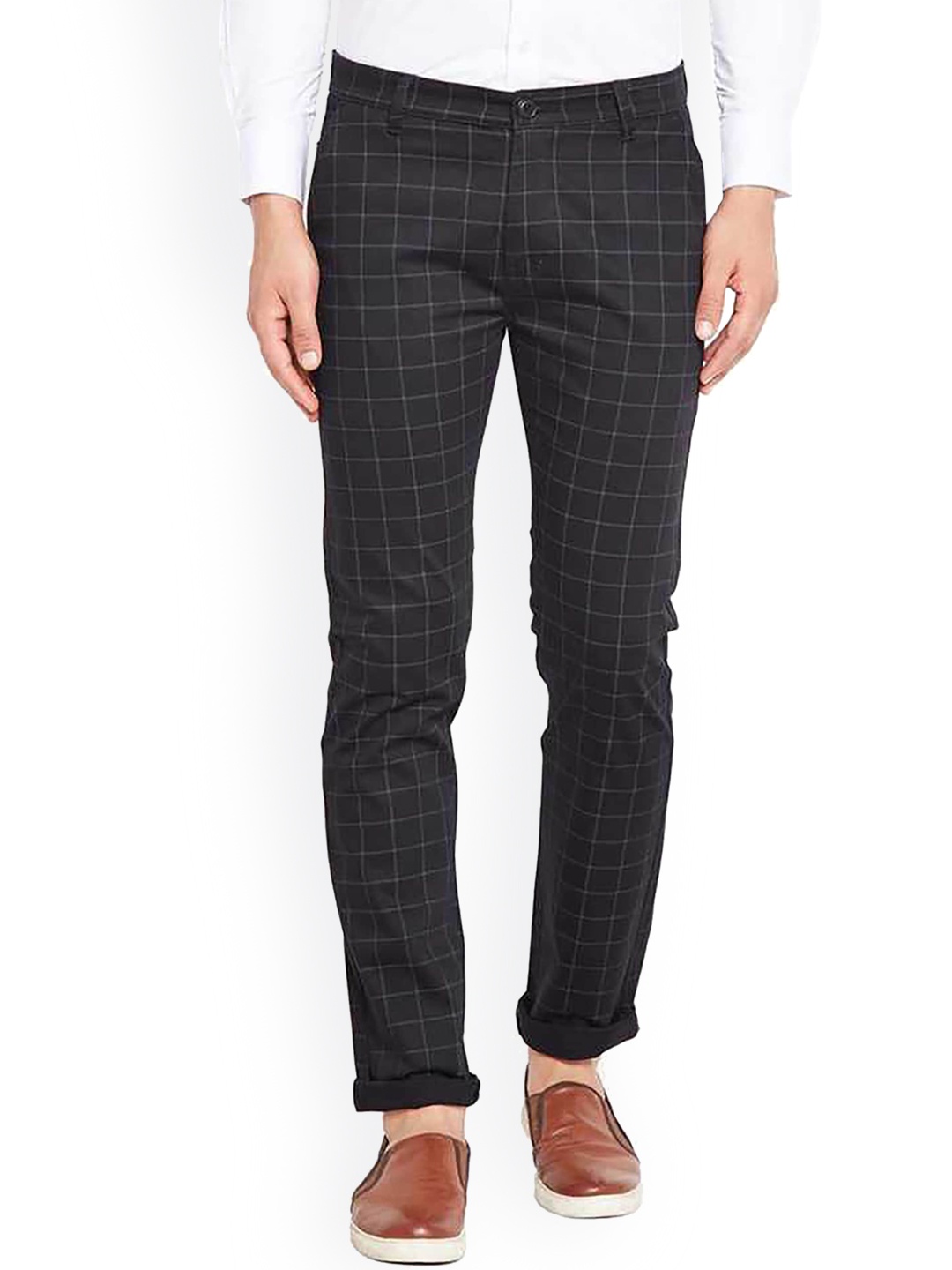 

FUBAR Men Checked Relaxed Slim Fit Easy Wash Formal Trousers, Black