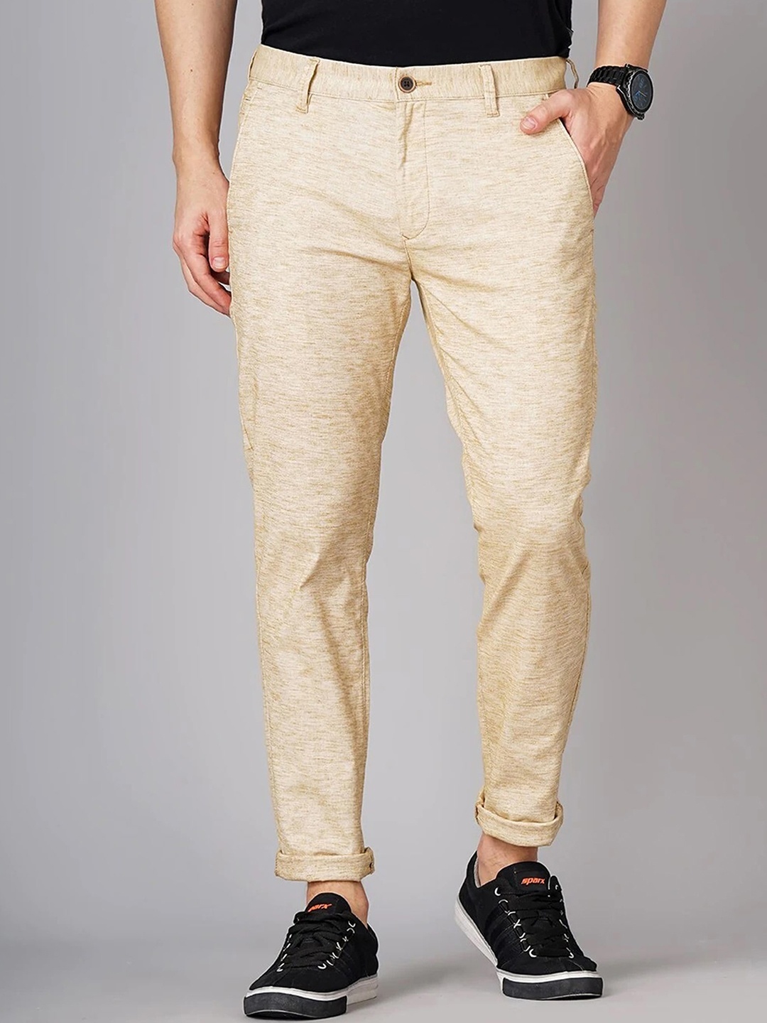 

FUBAR Men Relaxed Slim Fit Mid-Rise Easy Wash Trousers, Cream
