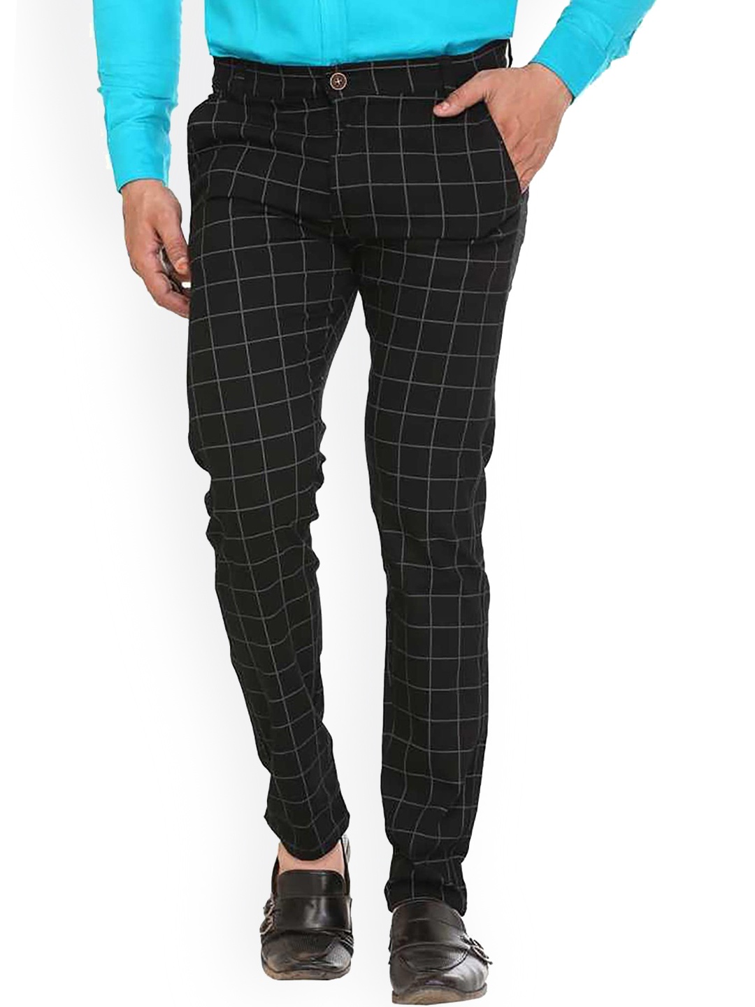 

FUBAR Men Black Checked Relaxed Slim Fit Easy Wash Cotton Trousers