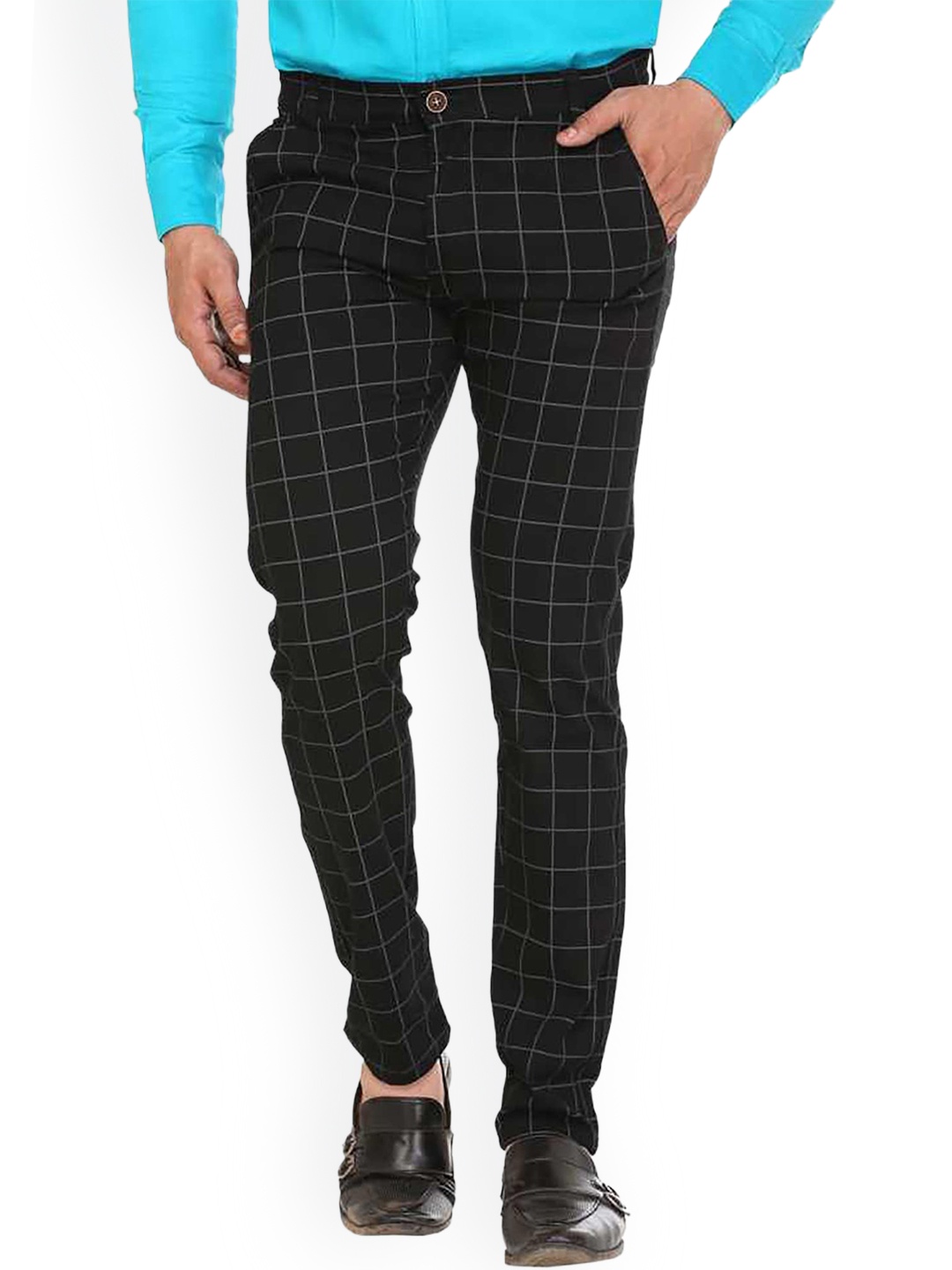 

FUBAR Men Relaxed Slim Fit Checked Easy Wash Trousers, Black