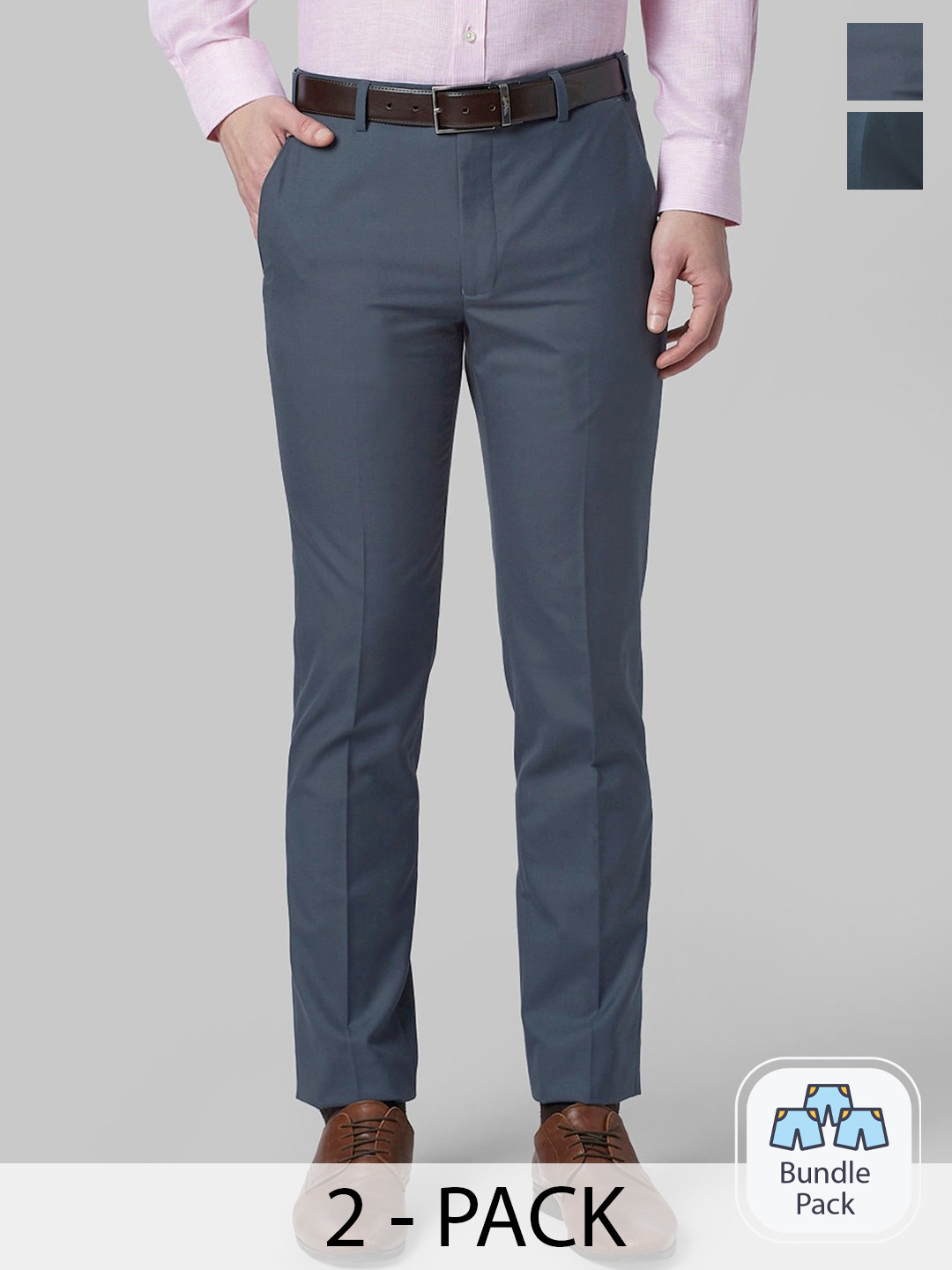 

FUBAR Men Pack Of 2 Relaxed Easy Wash Formal Trousers, Blue