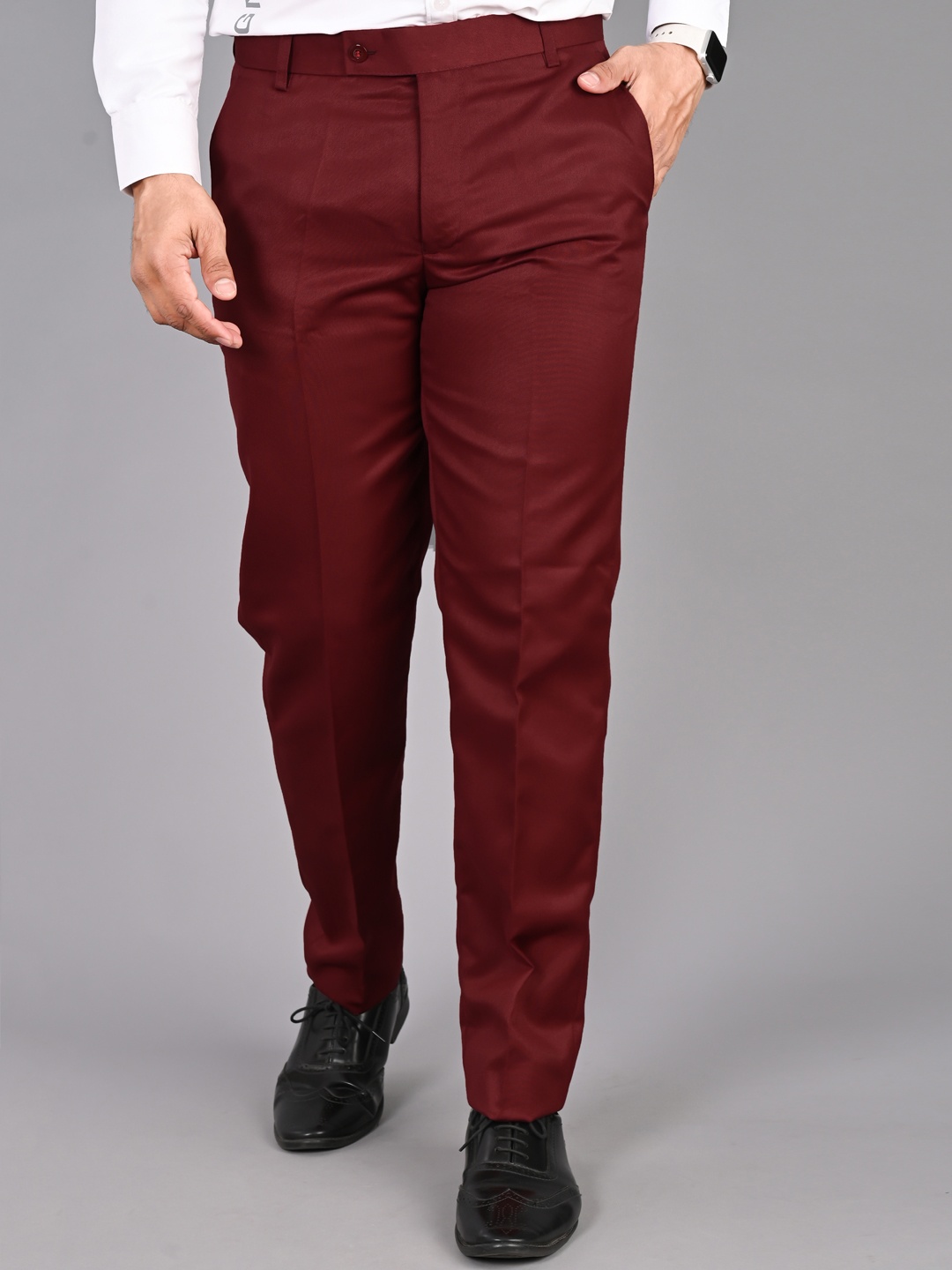 

FUBAR Men Relaxed Easy Wash Formal Trousers, Maroon