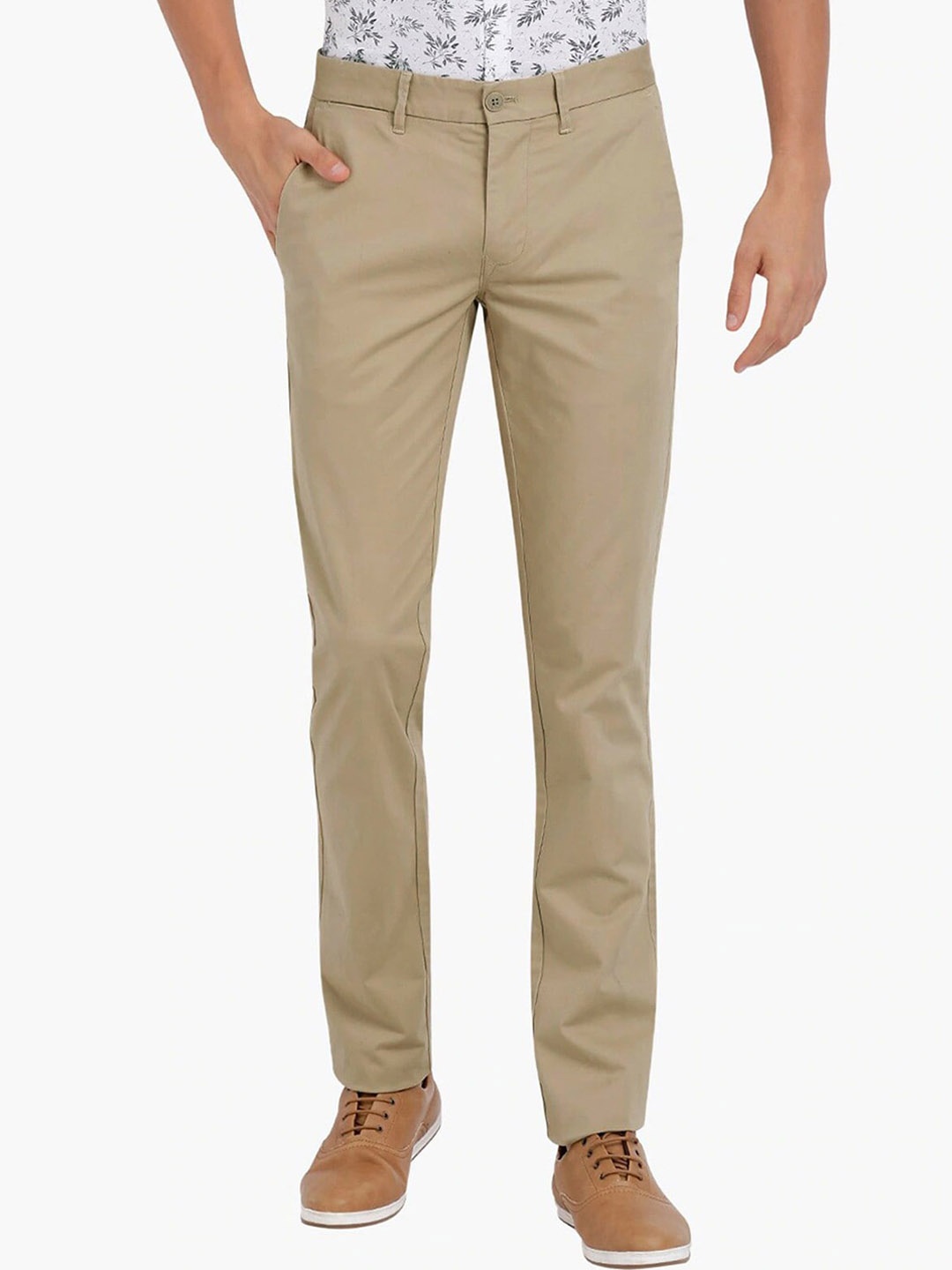 

FUBAR Men Mid Rise Relaxed Slim Fit Easy Wash Formal Trousers, Brown
