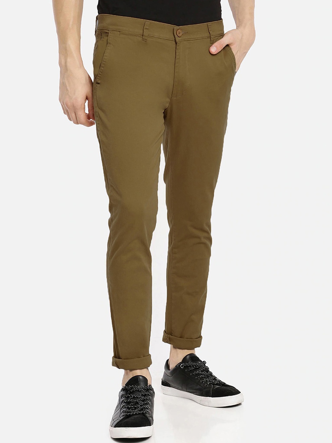 

FUBAR Men Relaxed Slim Fit Mid-Rise Easy Wash Trousers, Khaki