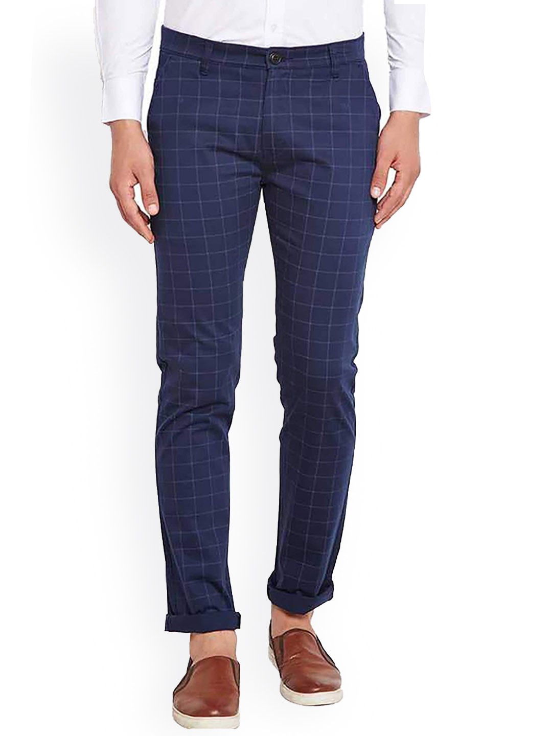 

FUBAR Men Checked Relaxed Slim Fit Easy Wash Chinos Trousers, Blue