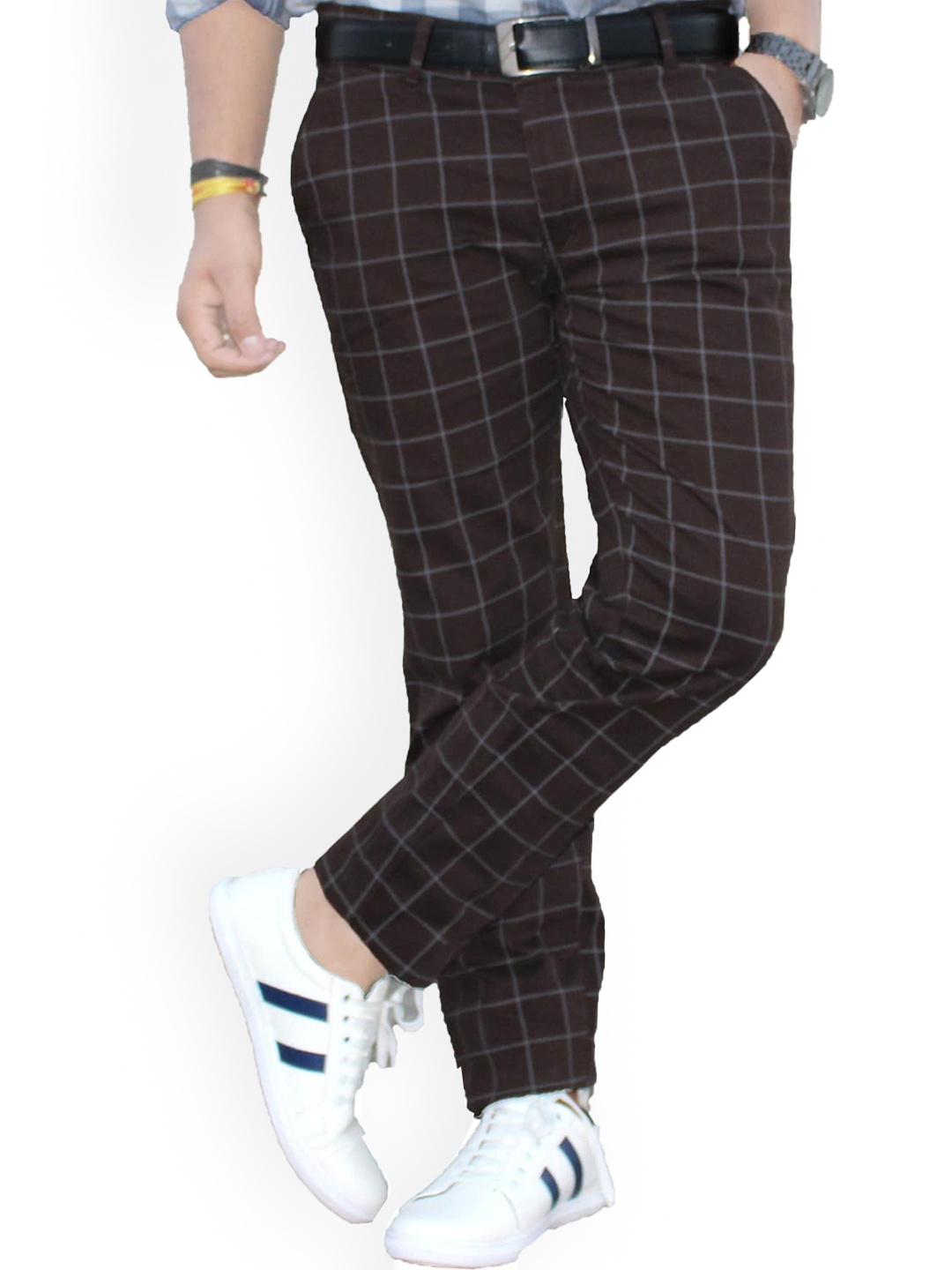 

FUBAR Men Checked Mid Rise Relaxed Slim Fit Easy Wash Regular Trousers, Brown