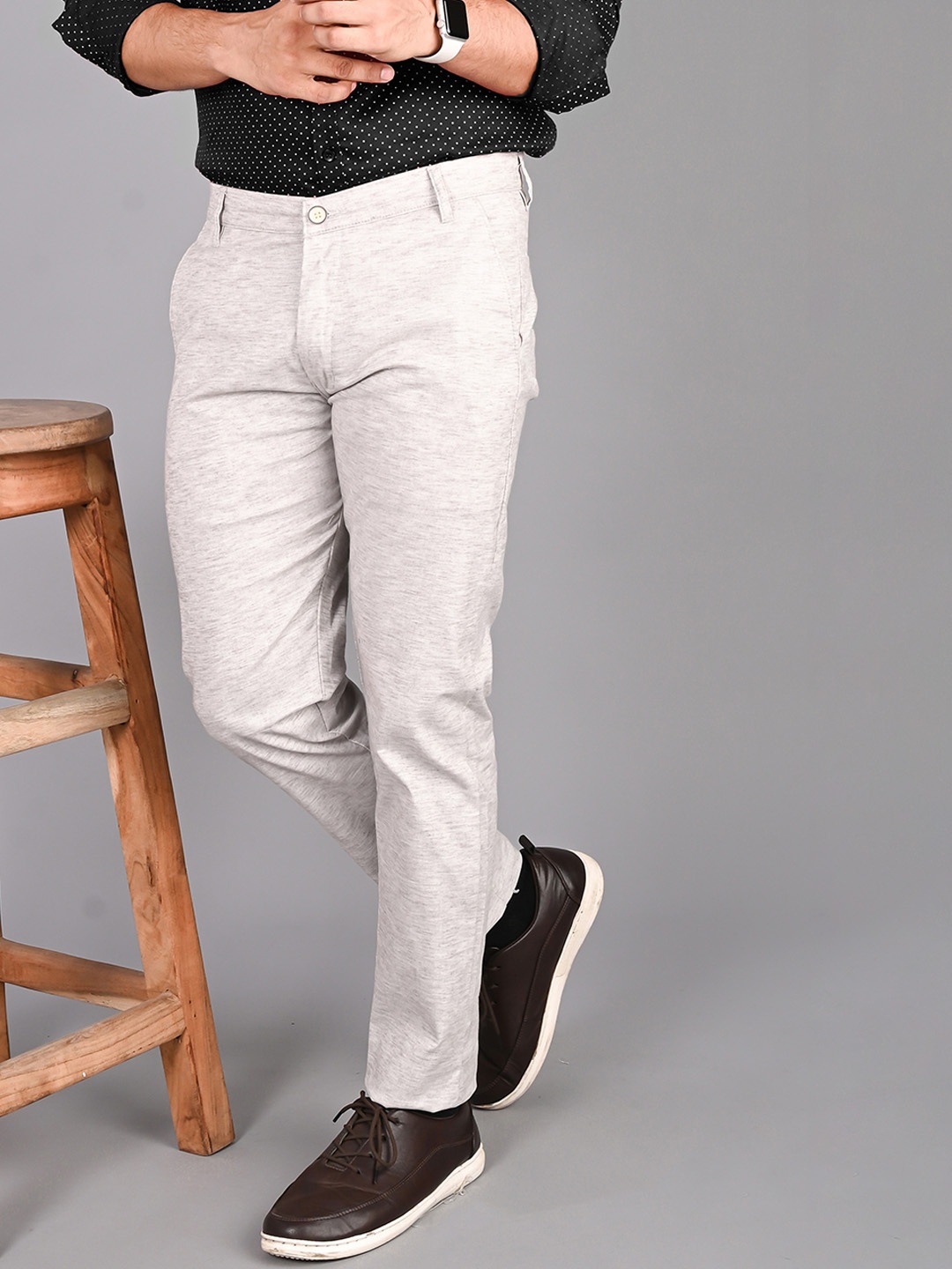 

FUBAR Men Textured Relaxed Slim Fit Easy Wash Chinos Trousers, White