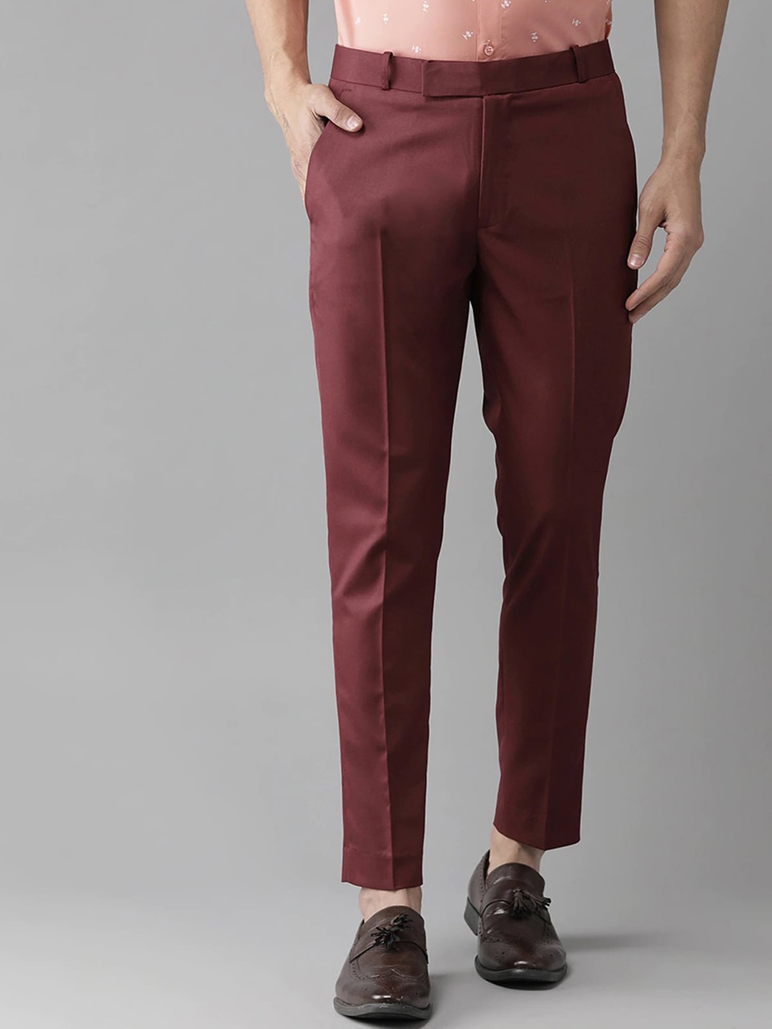 

FUBAR Men Relaxed Fit Easy Wash Formal Trousers, Maroon