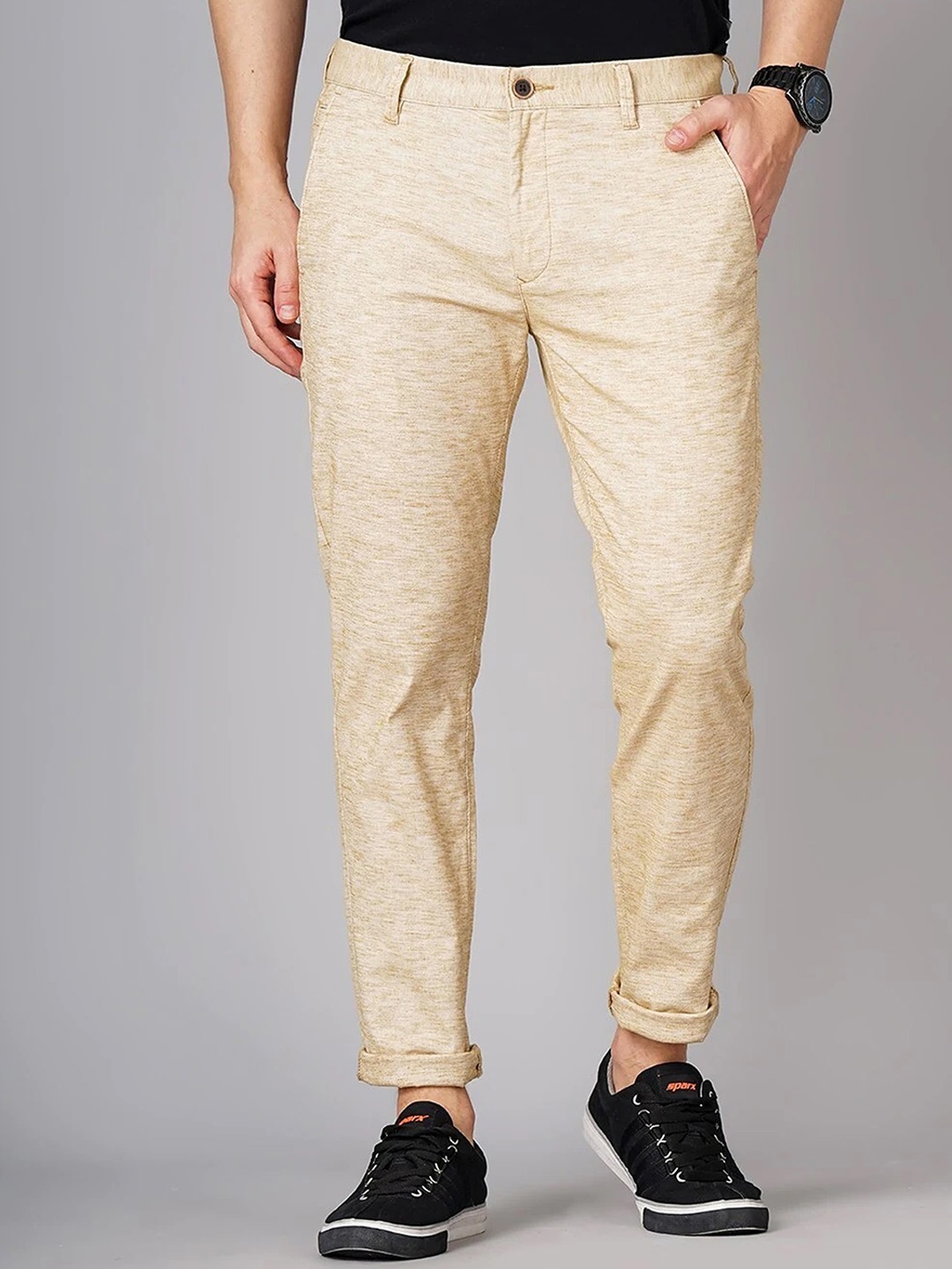 

FUBAR Men Relaxed Slim Fit Mid-Rise Easy Wash Trousers, Cream