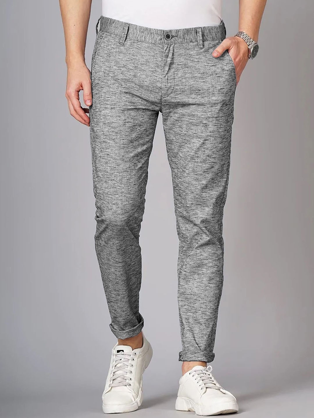 

FUBAR Men Relaxed Slim Fit Mid-Rise Easy Wash Regular Trouser, Grey