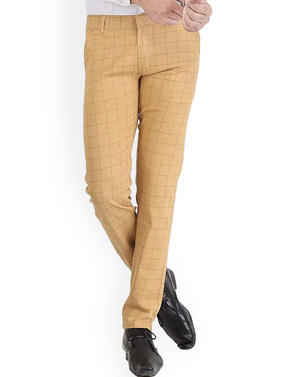 

FUBAR Men Checked Relaxed Slim Fit Easy Wash Regular Trousers, Brown