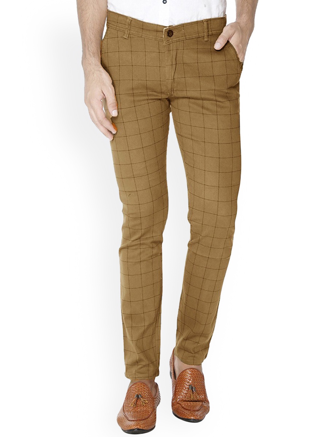 

FUBAR Men Relaxed Slim Fit Checked Easy Wash Trousers, Brown