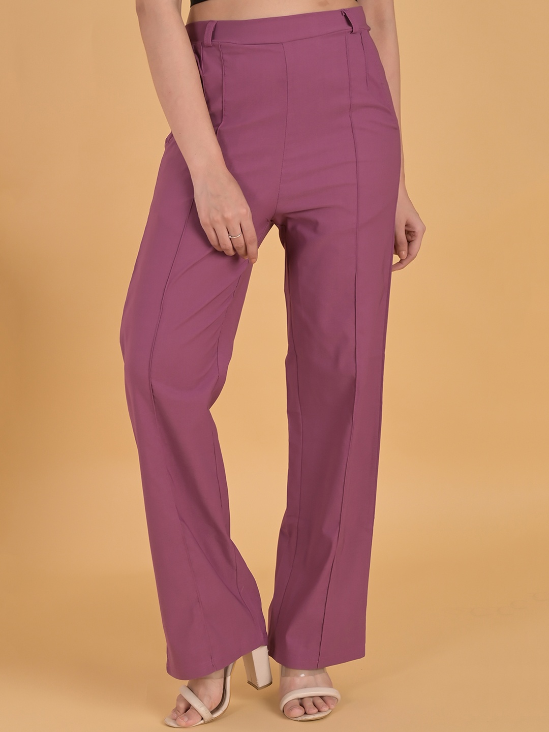 

FUBAR Women Purple Relaxed Easy Wash Parallel Trousers
