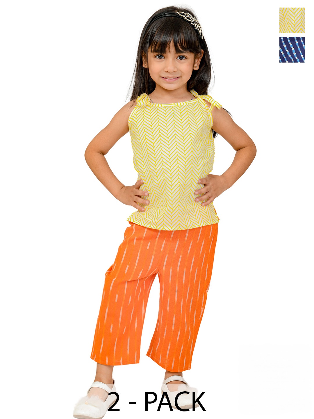 

Tiny Bunnies Girls Pack Of 2 Printed Pure Cotton T-shirt with Trousers, Blue