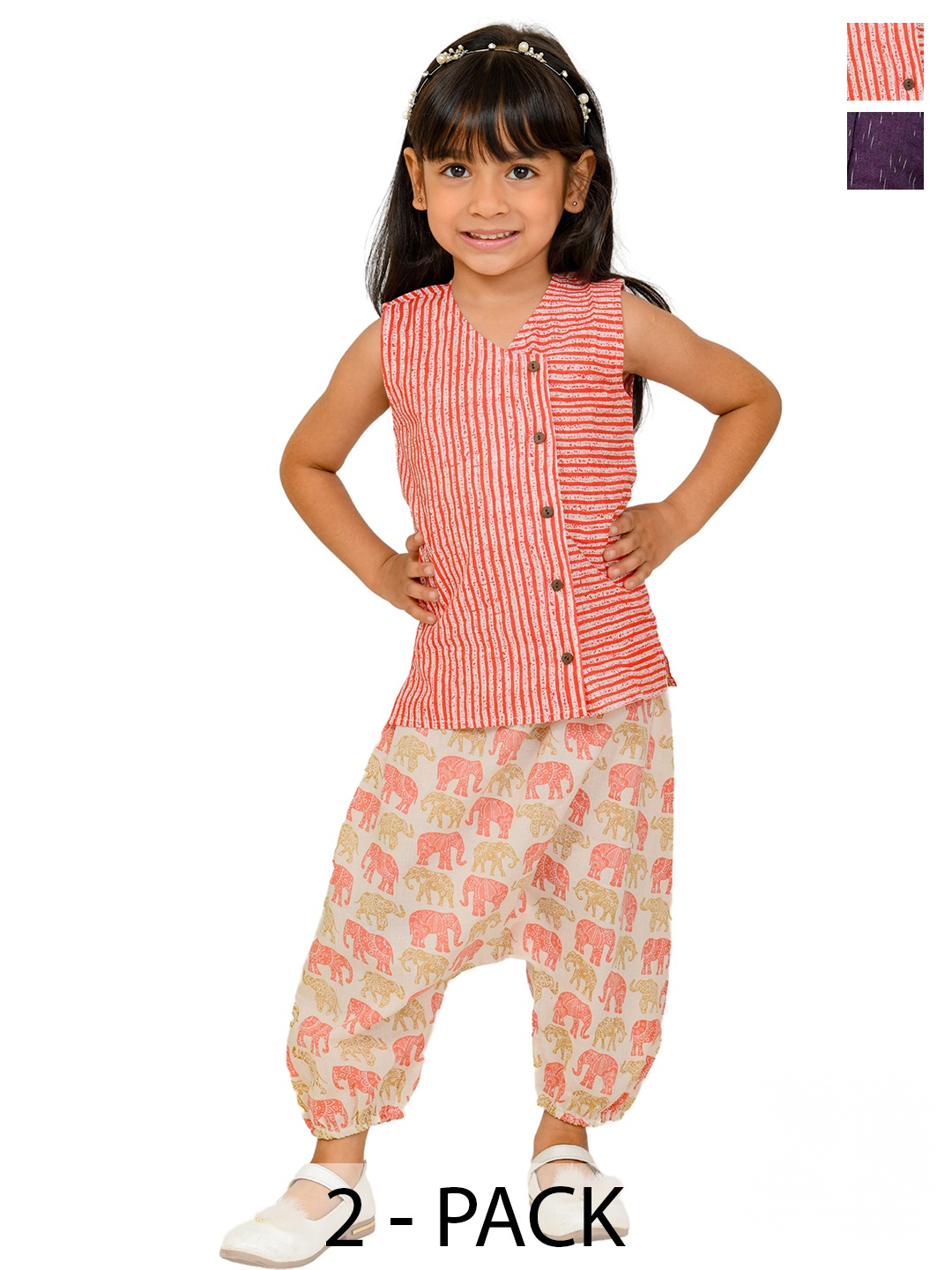 

Tiny Bunnies Girls Pack Of 2 Printed Pure Cotton Shirt with Trousers, Purple