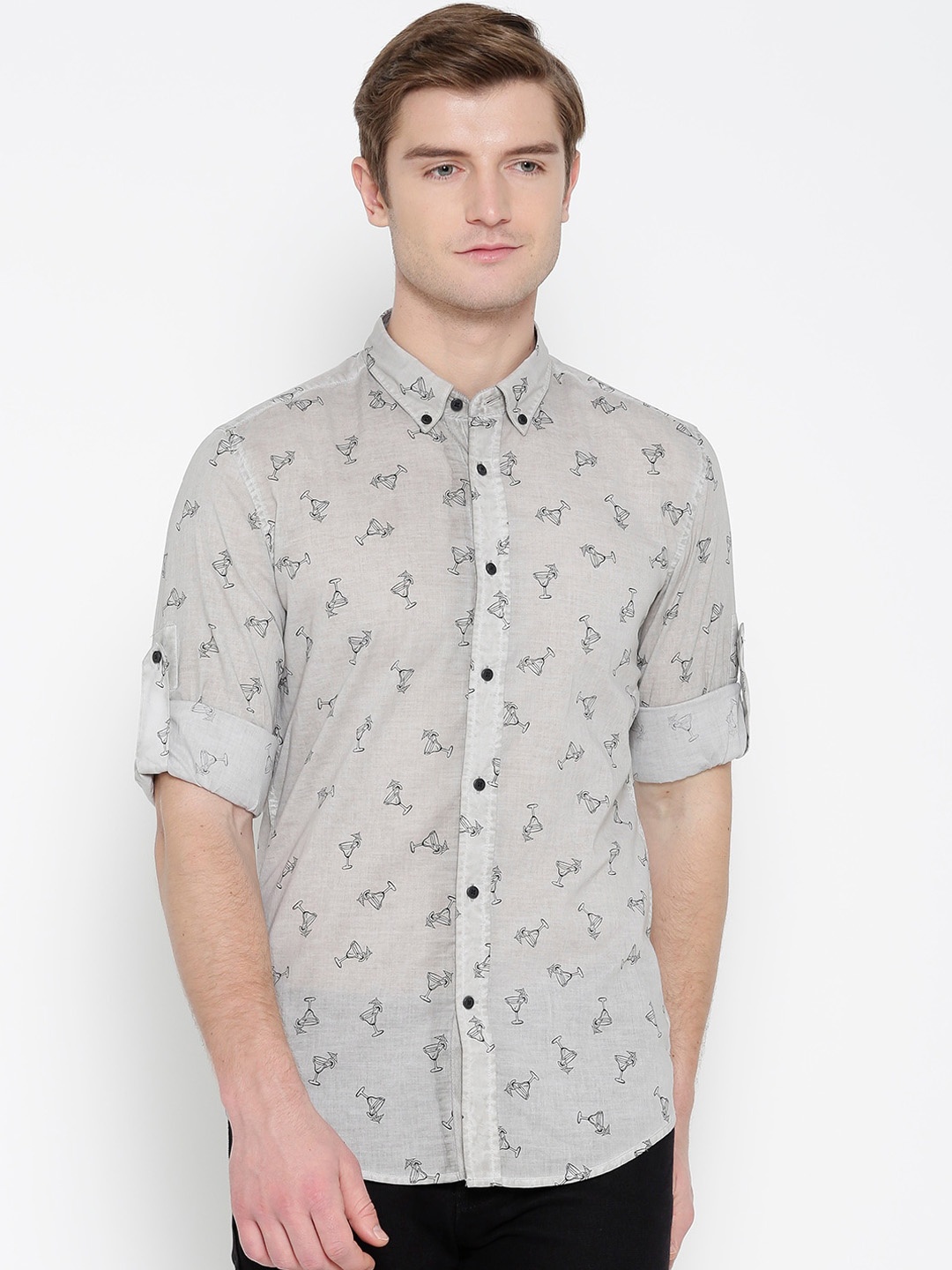 

Antony Morato Men Grey Slim Fit Printed Casual Shirt