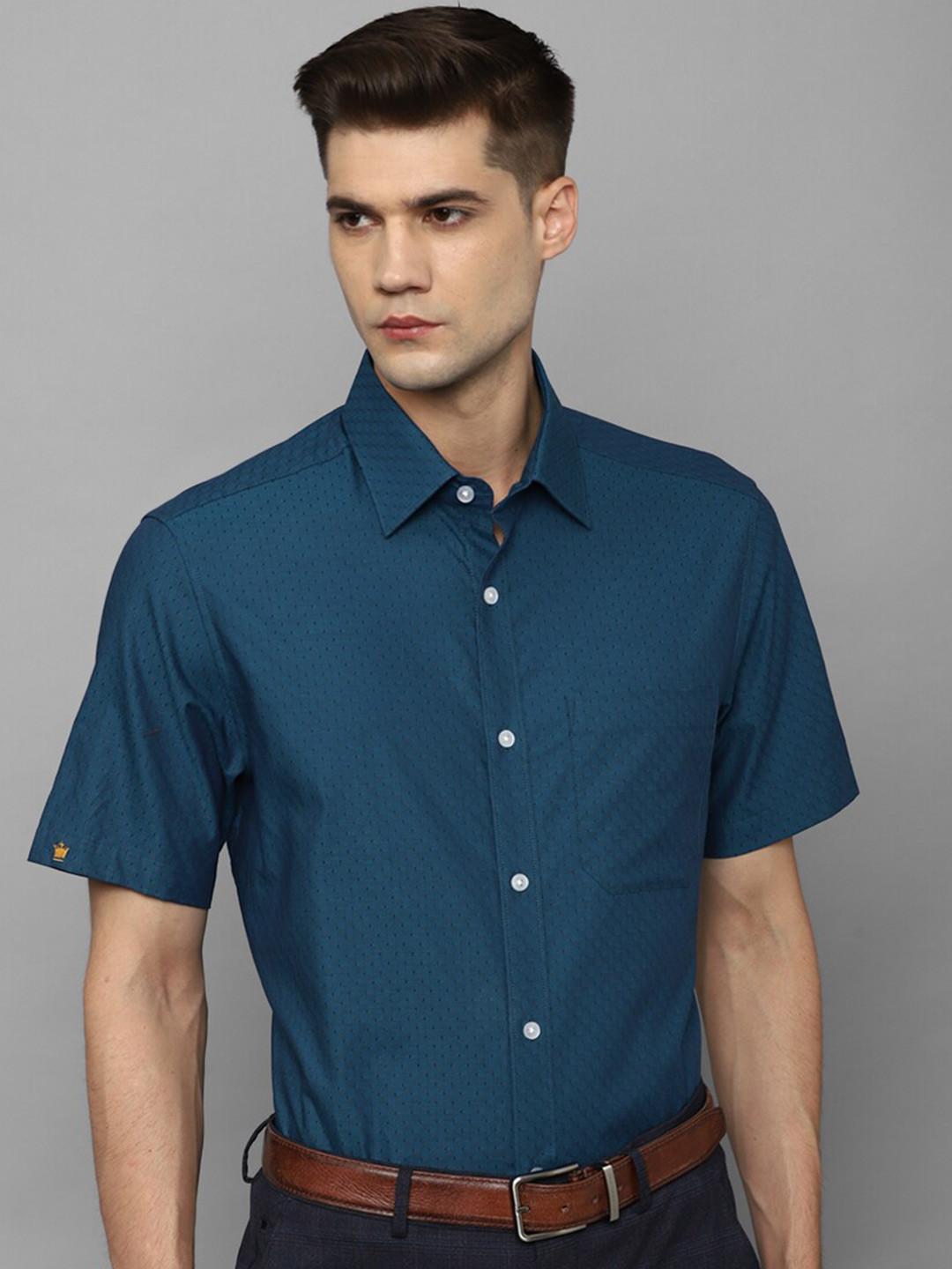 

Louis Philippe Classic Fit Micro Ditsy Printed Formal Pure Cotton Shirt, Teal