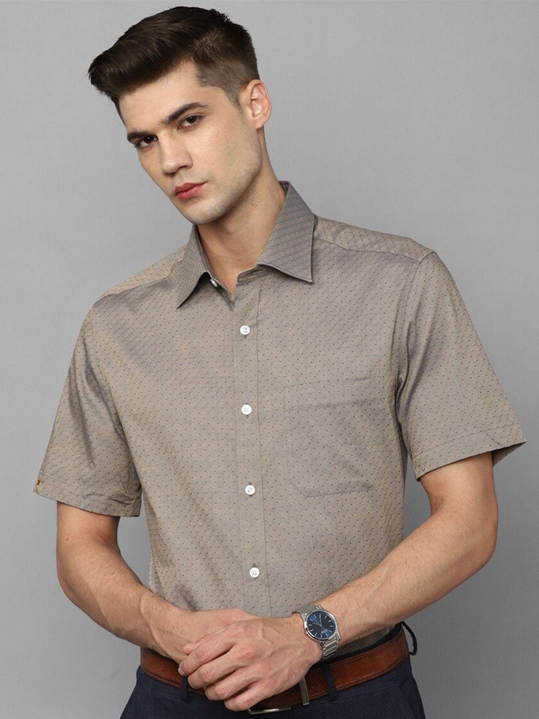 

Louis Philippe Opaque Printed Cotton Formal Shirt, Green