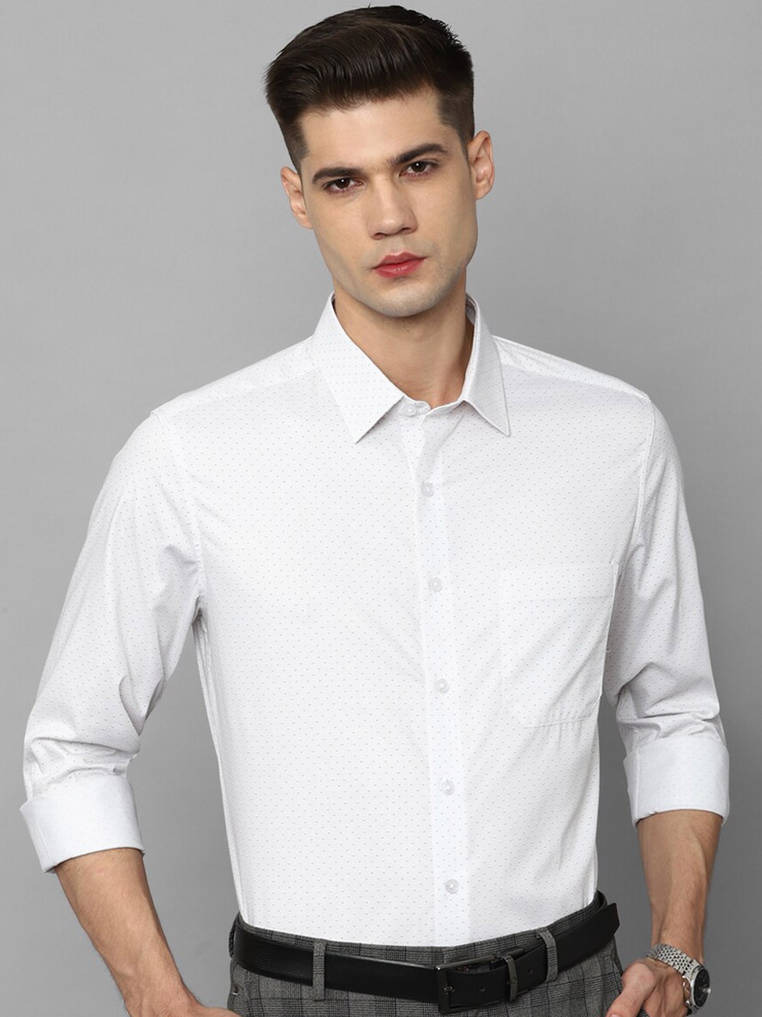 

Louis Philippe Micro Ditsy Printed Slim Fit Pure Cotton Formal Shirt, White