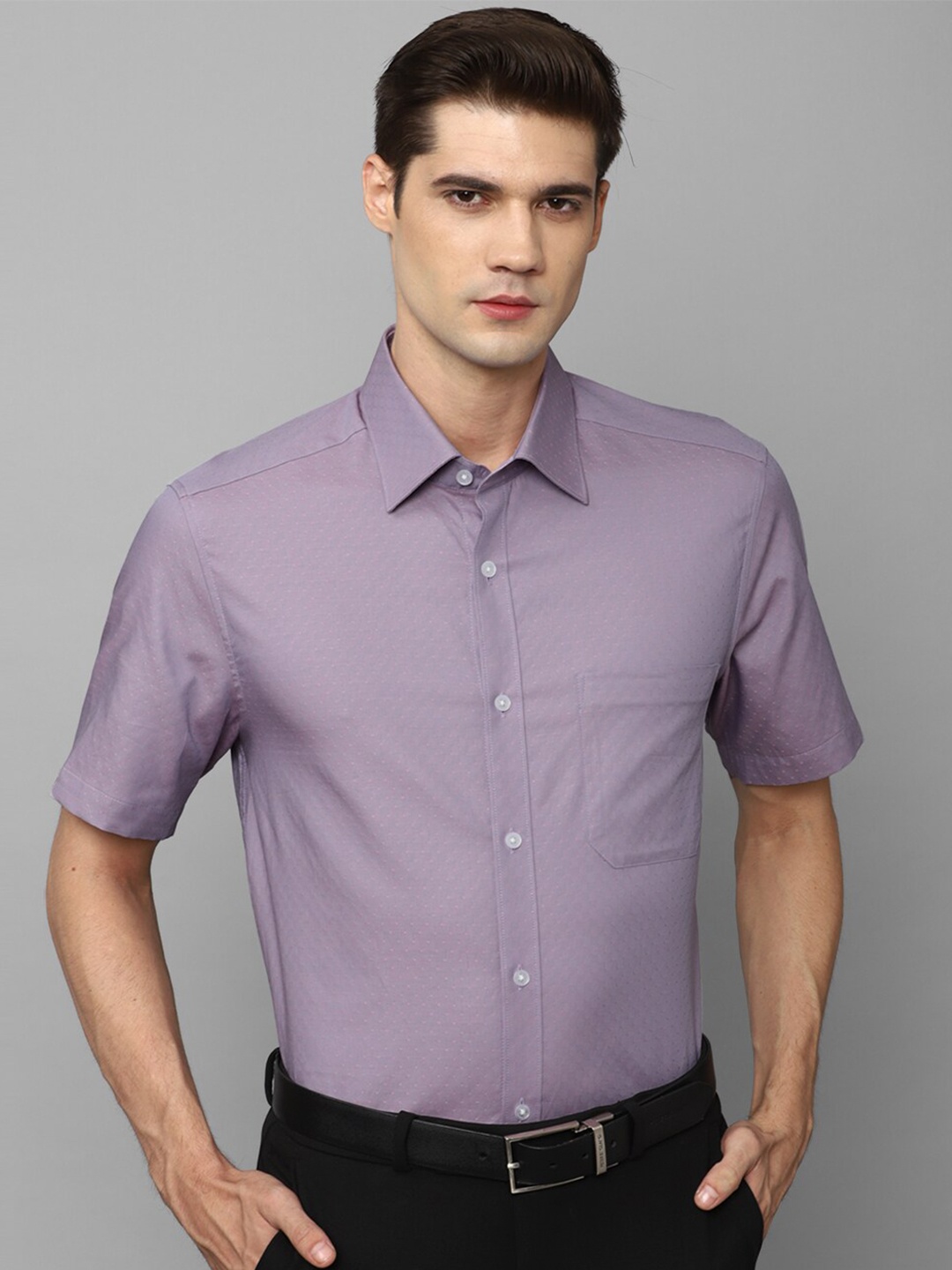 

Louis Philippe Micro Ditsy Printed Classic Fit Pure Cotton Formal Shirt, Purple