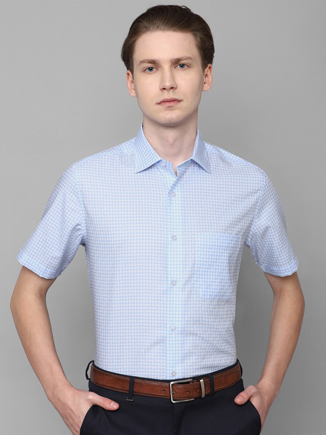 

Louis Philippe Micro Checks Pure Cotton Formal Shirt, Blue