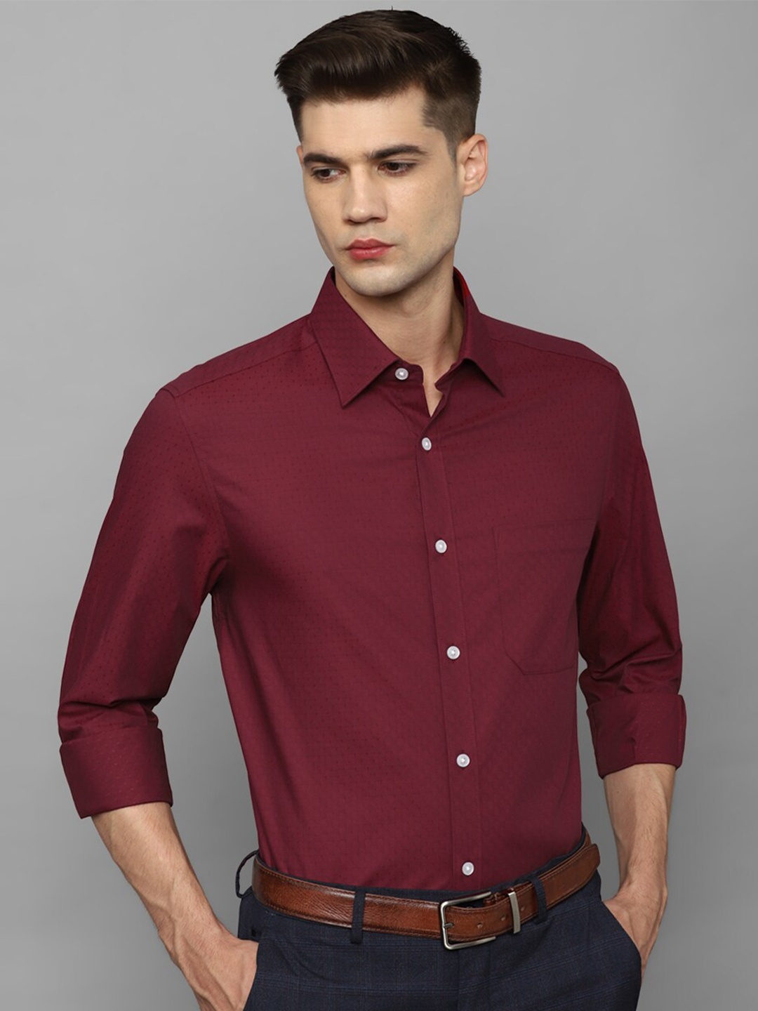 

Louis Philippe Micro Ditsy Printed Pure Cotton Formal Shirt, Maroon