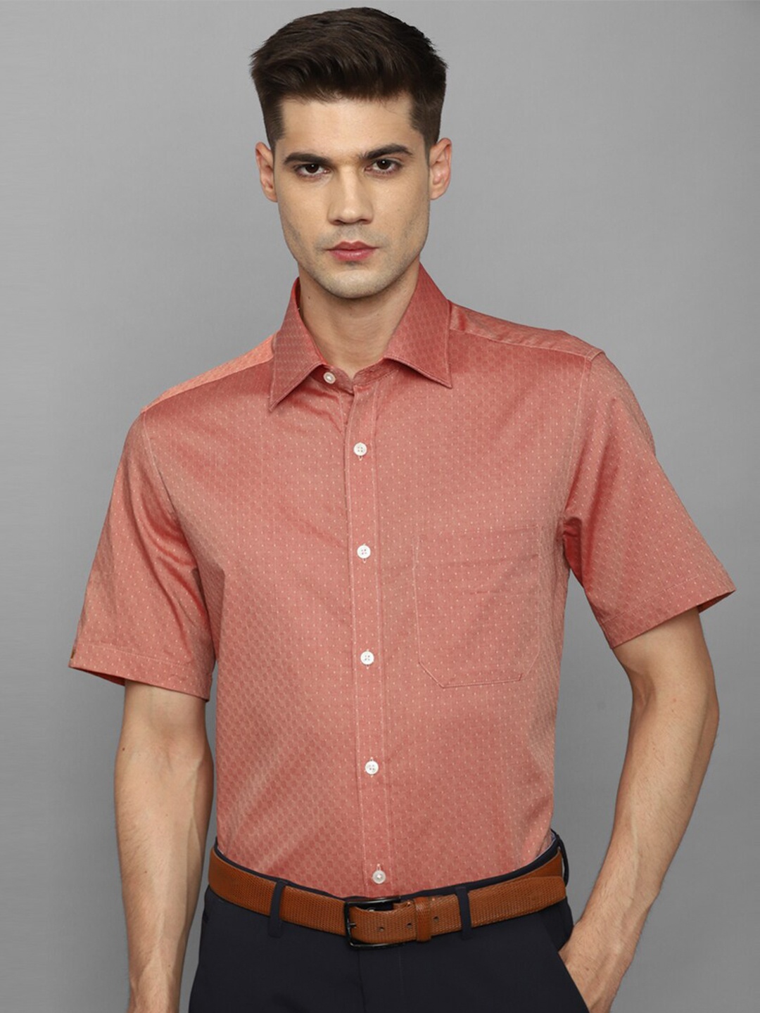 

Louis Philippe Micro Ditsy Printed Pure Cotton Formal Shirt, Peach