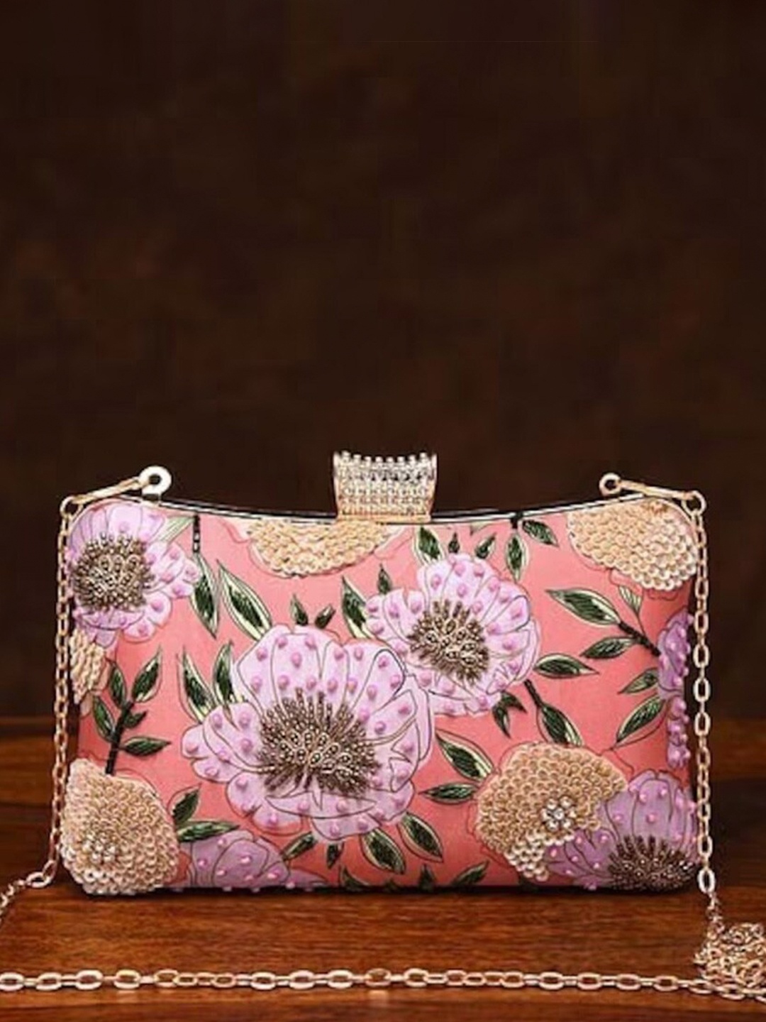 

Jalwa Art Embroidered Box Clutch, Pink