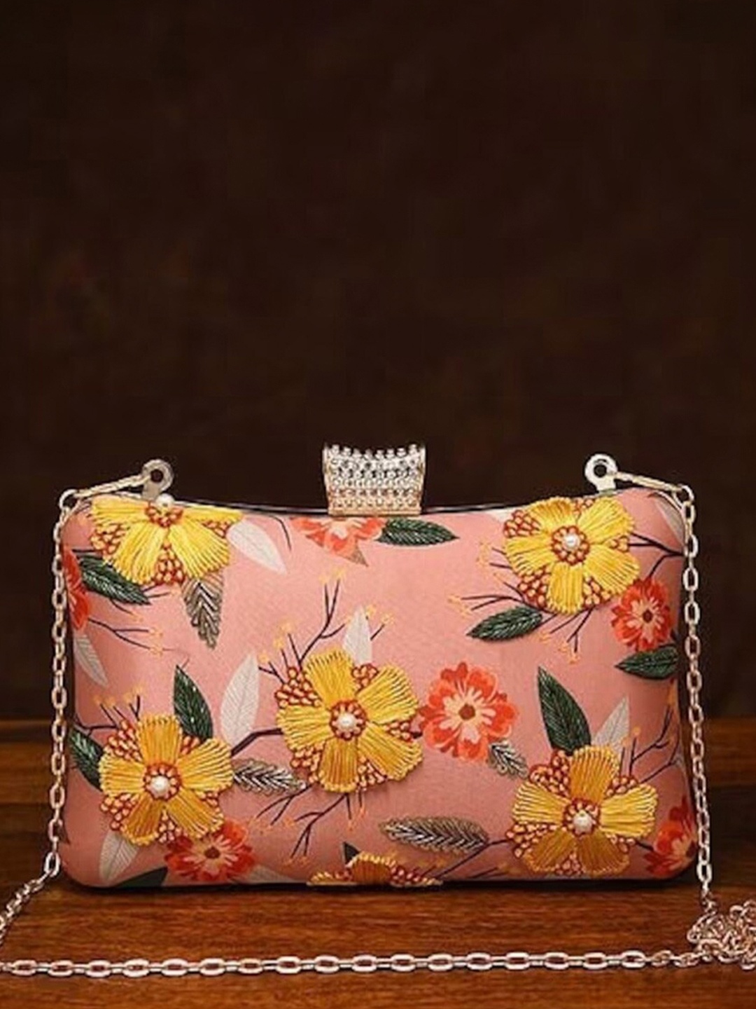 

Jalwa Art Embroidered Box Clutch, Pink