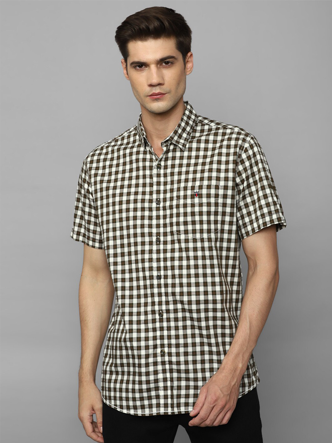 

Louis Philippe Sport Slim Fit Gingham Checks Pure Cotton Casual Shirt, Green