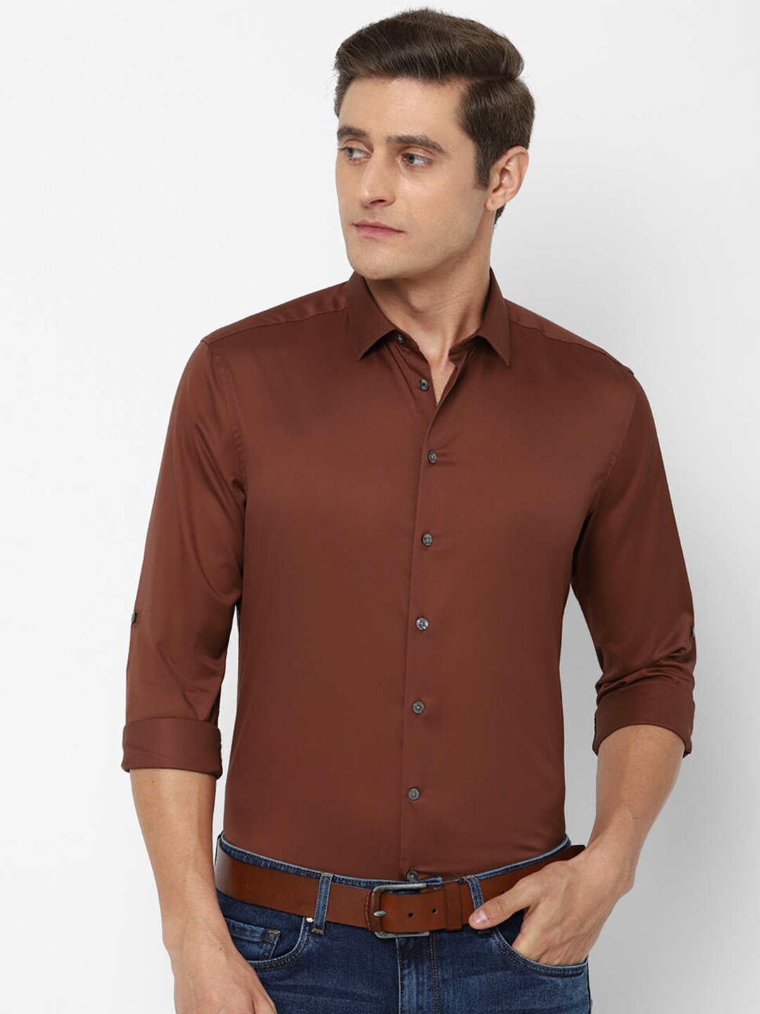 

Louis Philippe Sport Slim Fit Spread Collar Pure Cotton Casual Shirt, Brown