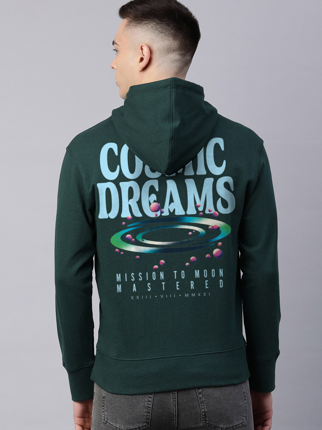 

Huetrap Typography Printed Hooded Sweatshirt, Turquoise blue